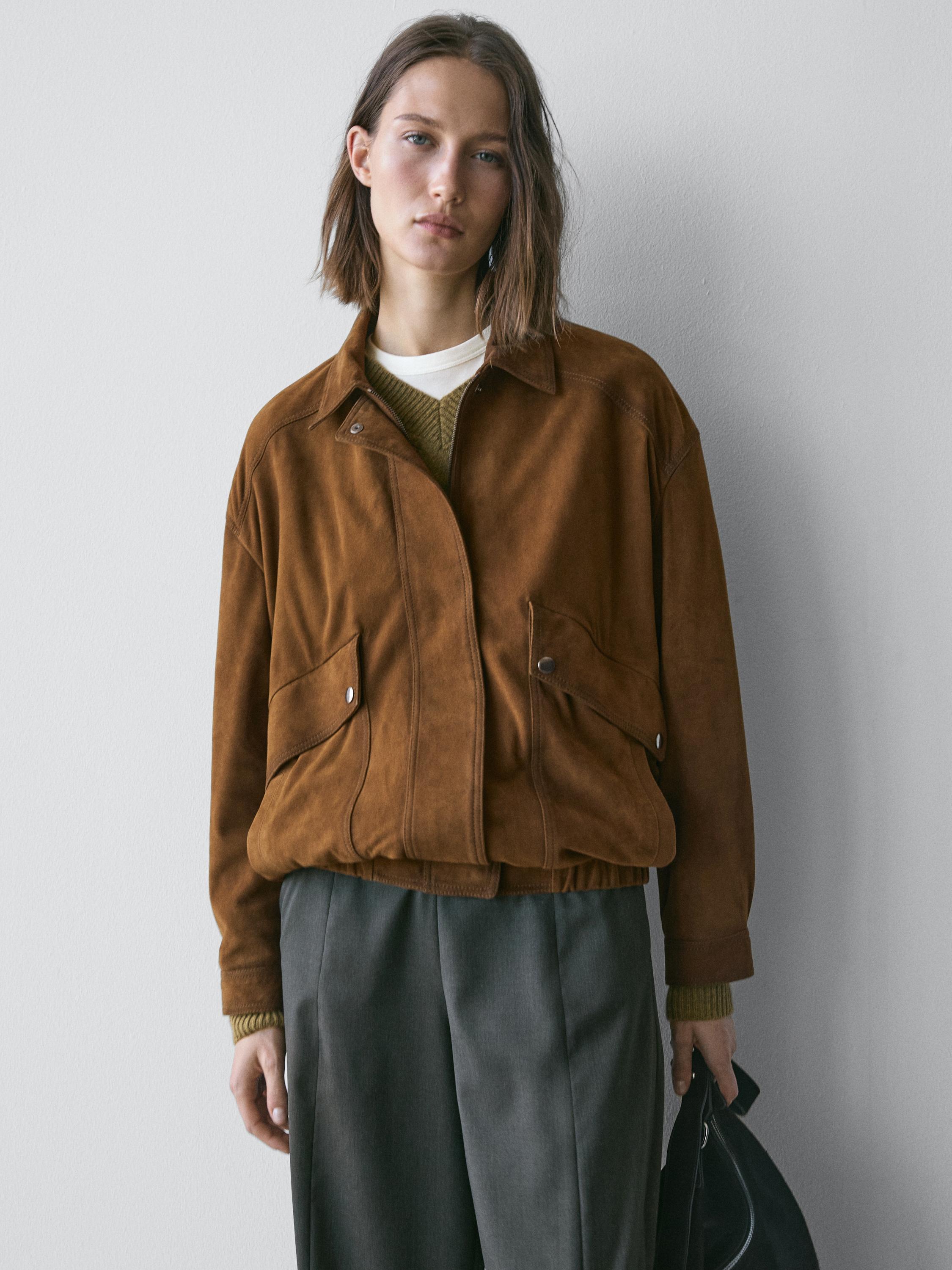 Chaqueta bomber bolsillos piel ante