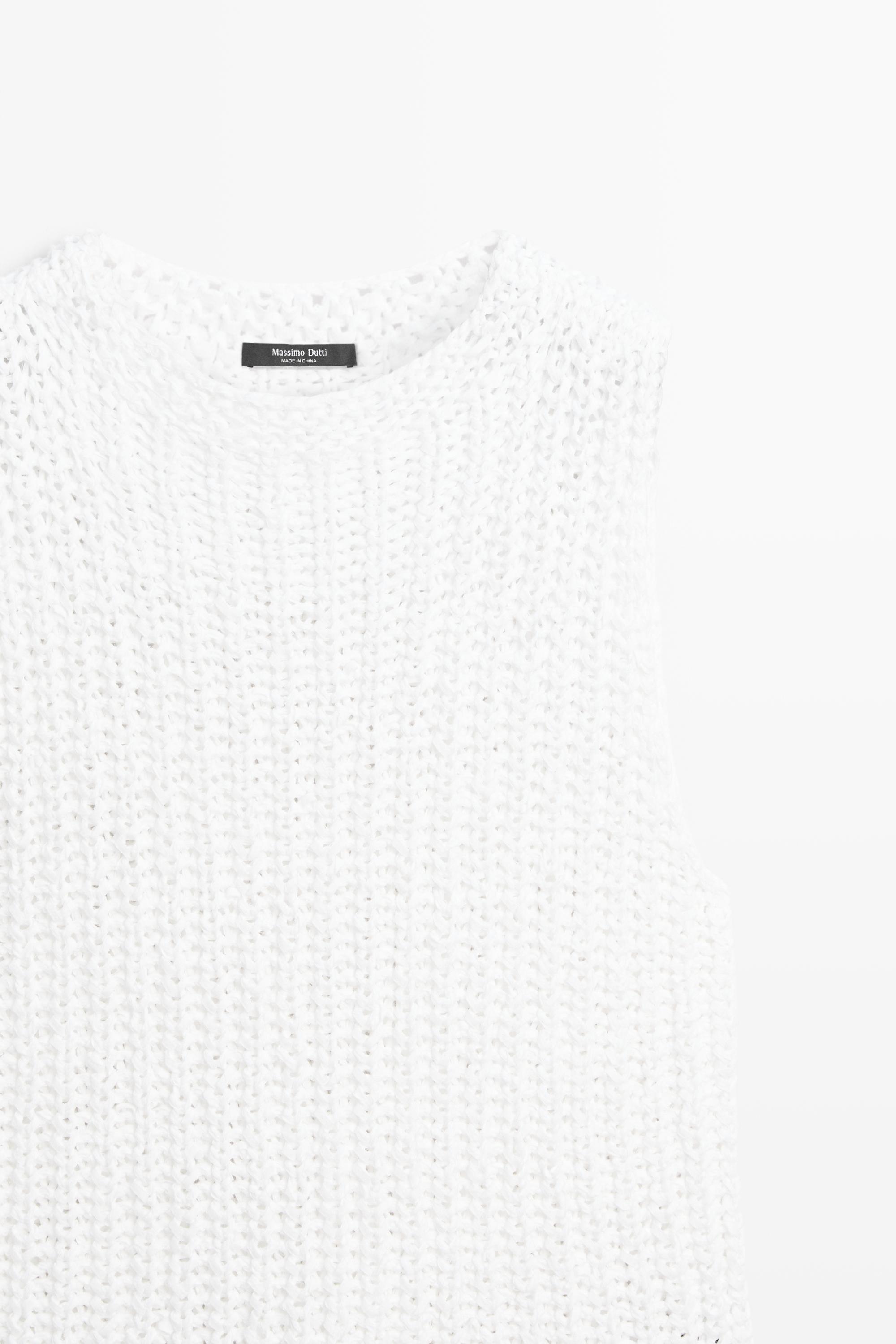 Textured cotton knit top — WHITE