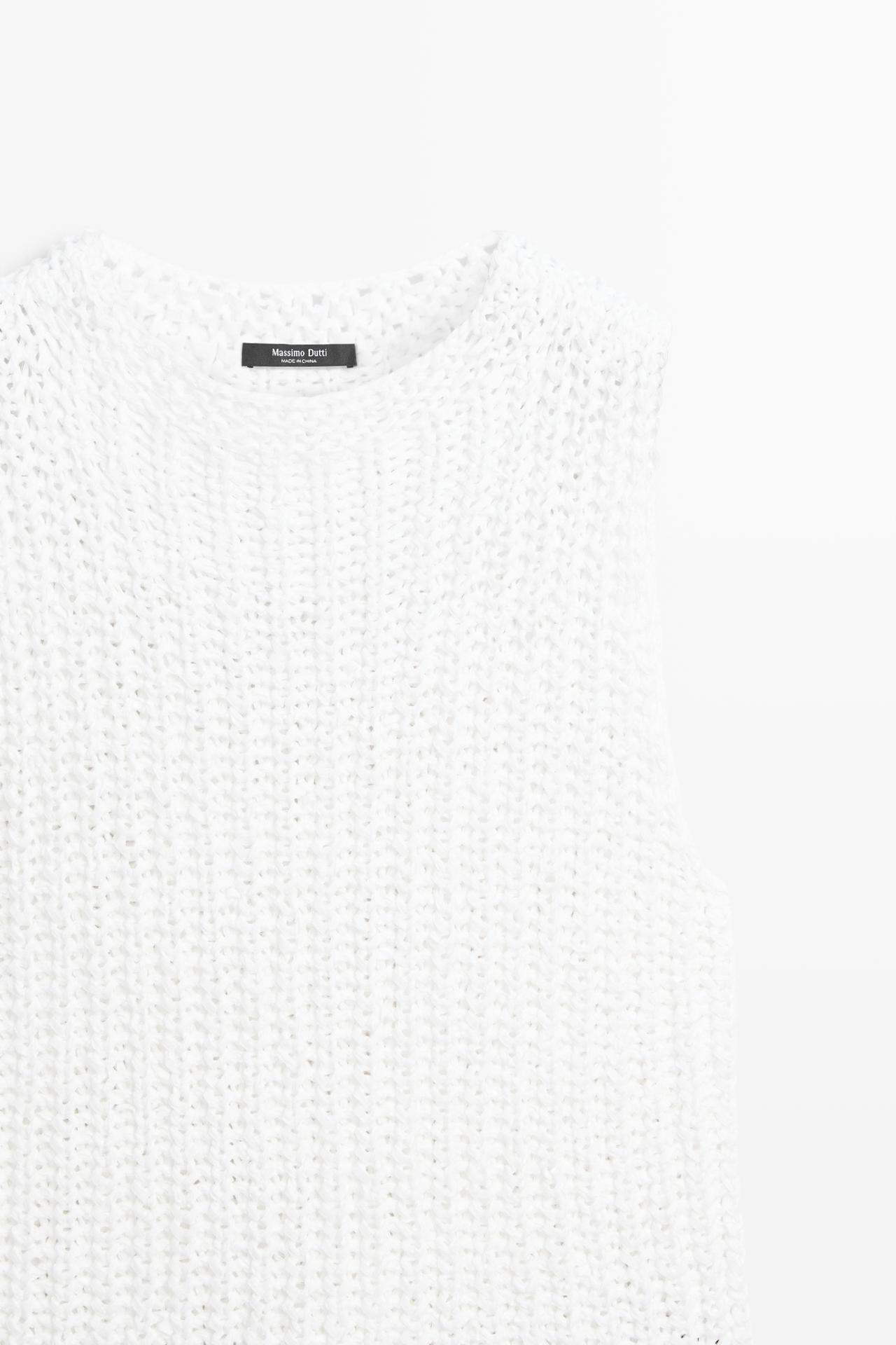 Textured cotton knit top — WHITE