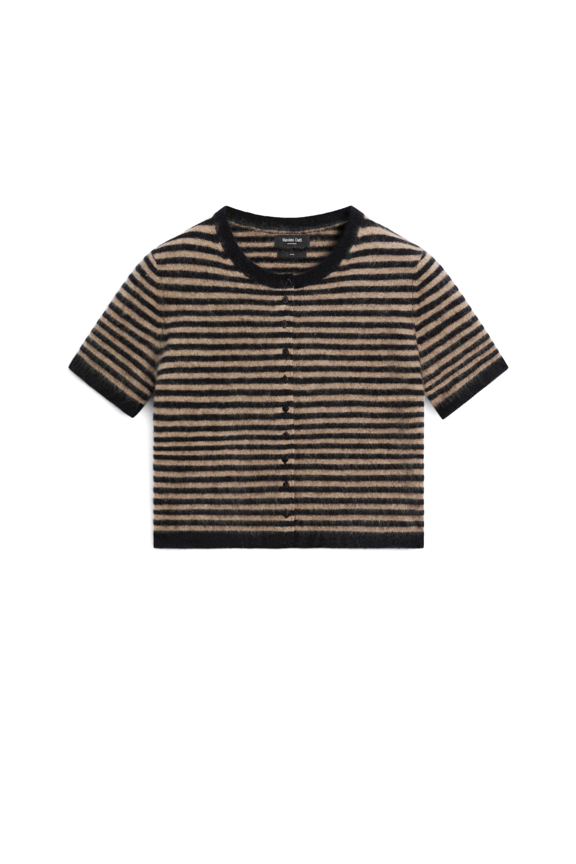 100% wool short sleeve knit cardigan — DARK BLUE