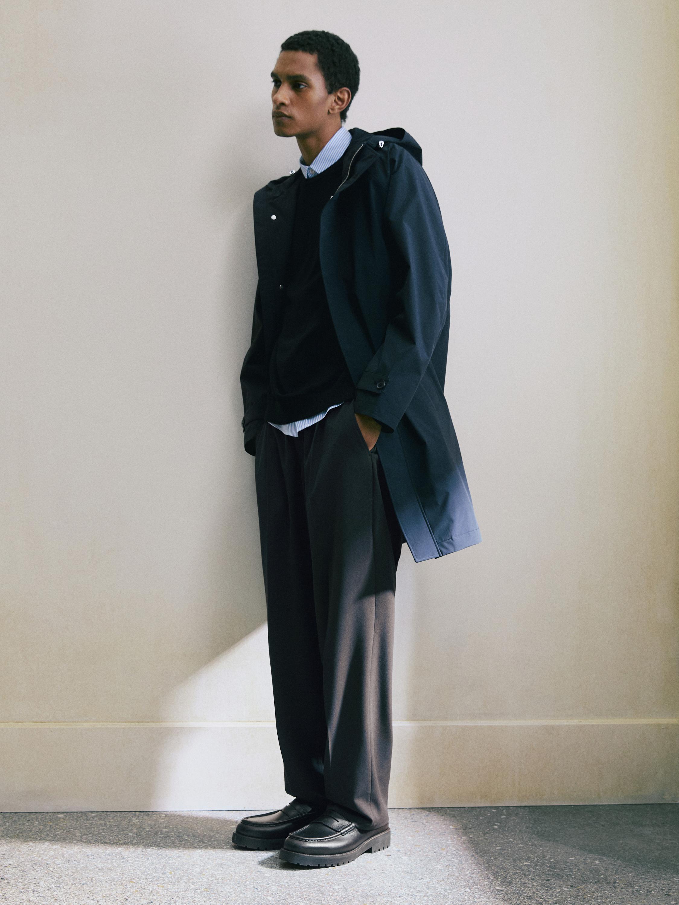 Long hooded parka — NAVY BLUE