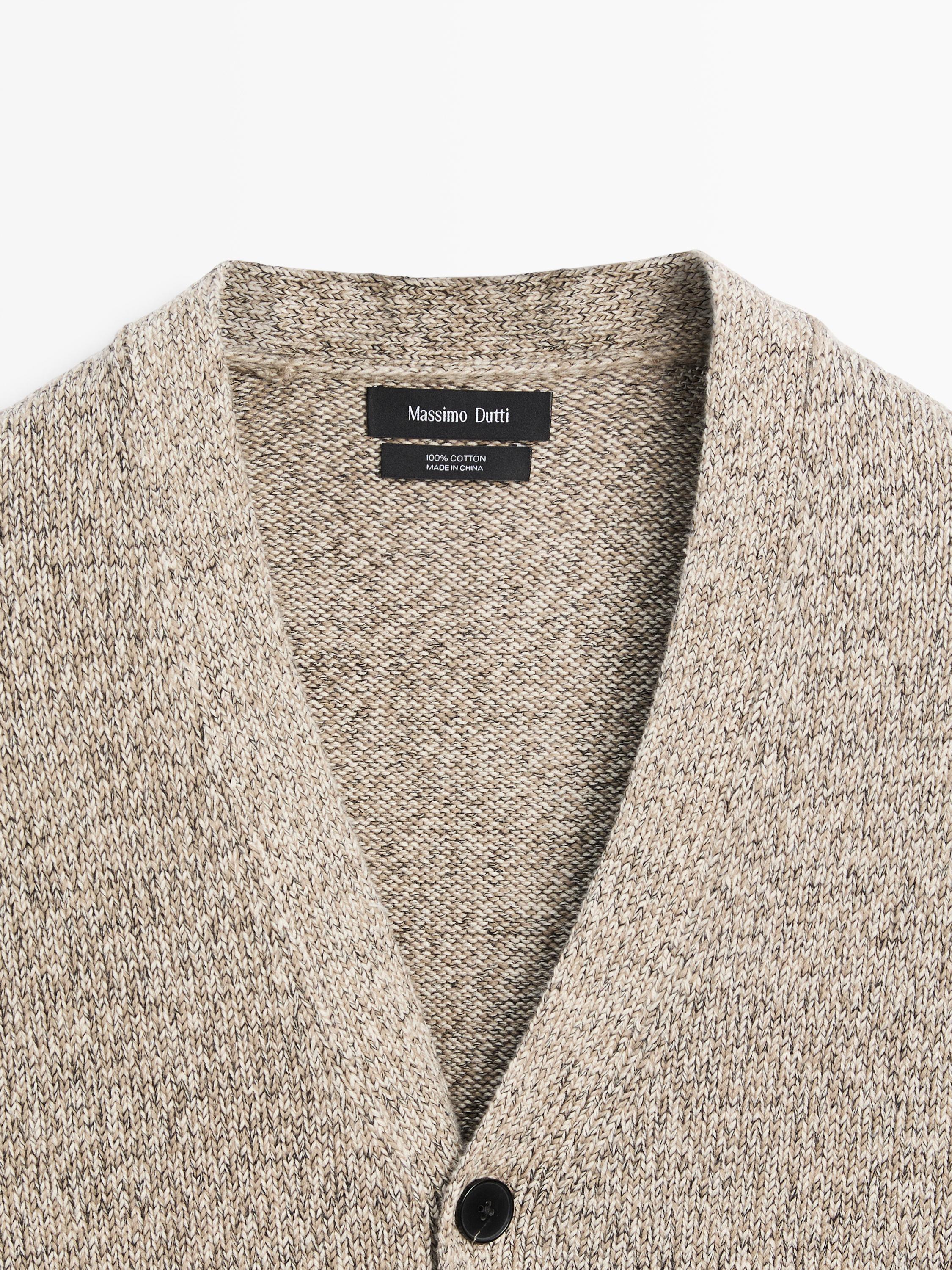 Cotton knit cardigan with buttons — BEIGE MARL
