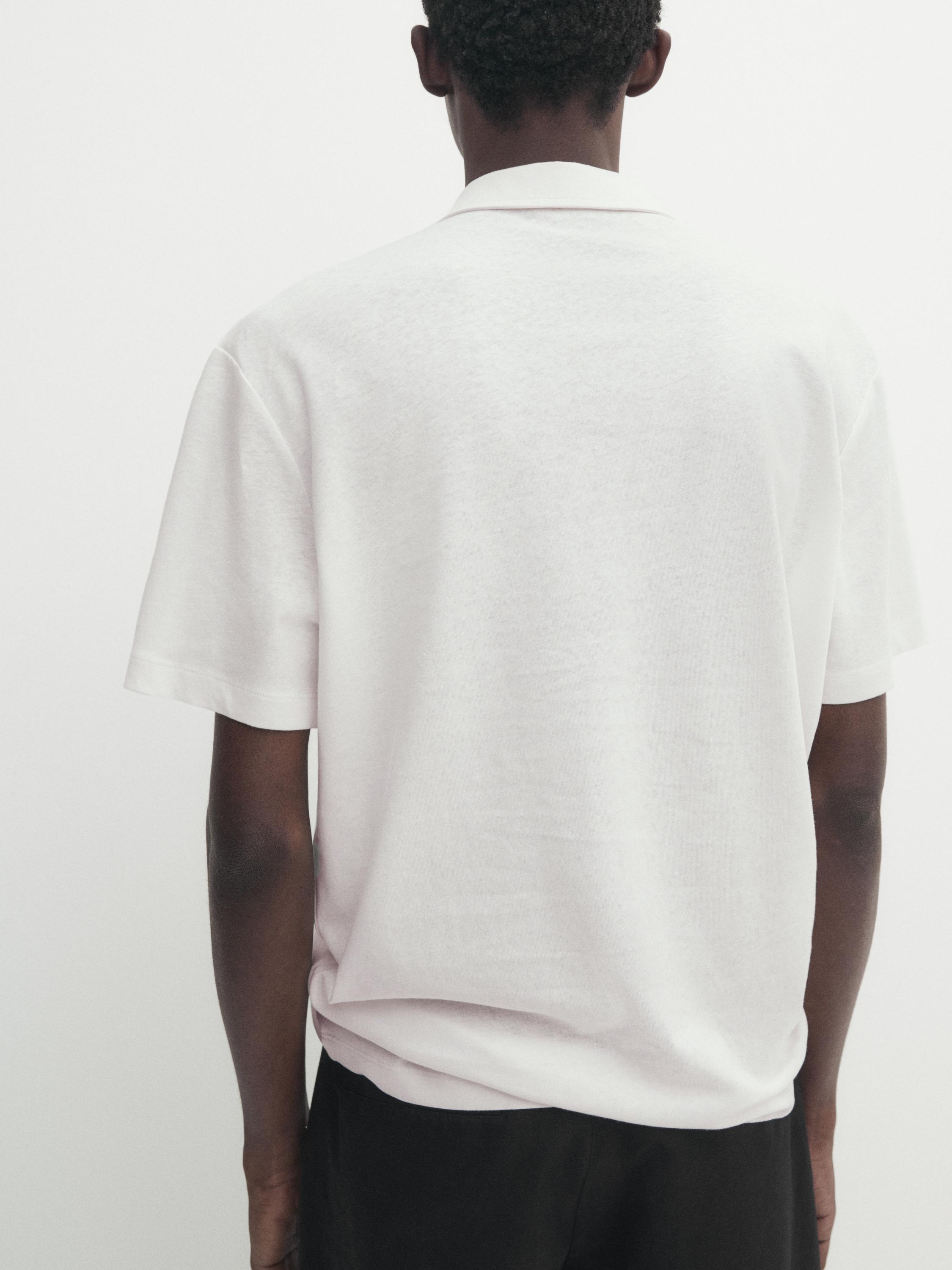 Linen blend short sleeve polo shirt