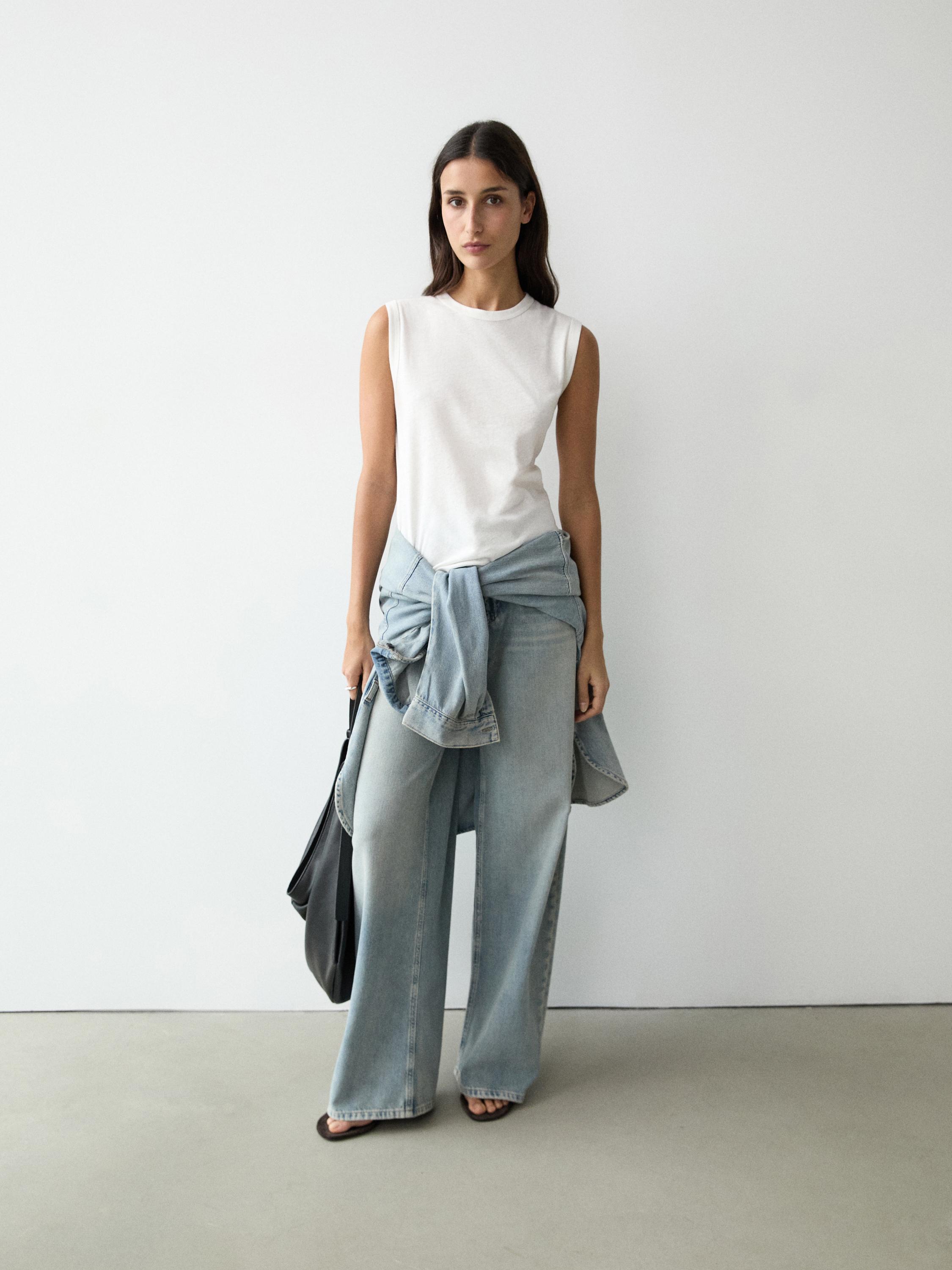 Sleeveless linen blend T-shirt — Off white