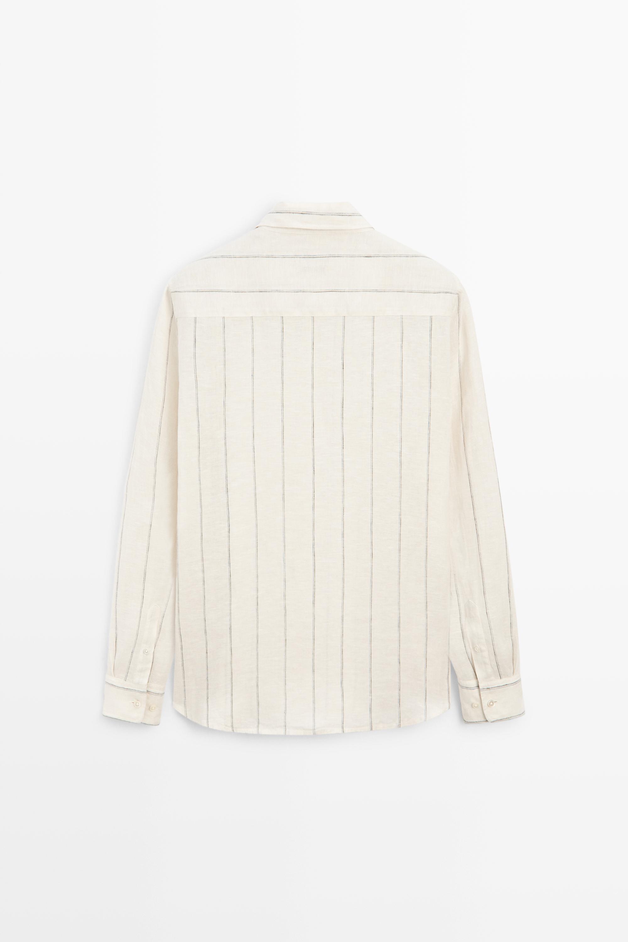 100% linen regular fit striped shirt — CREAM