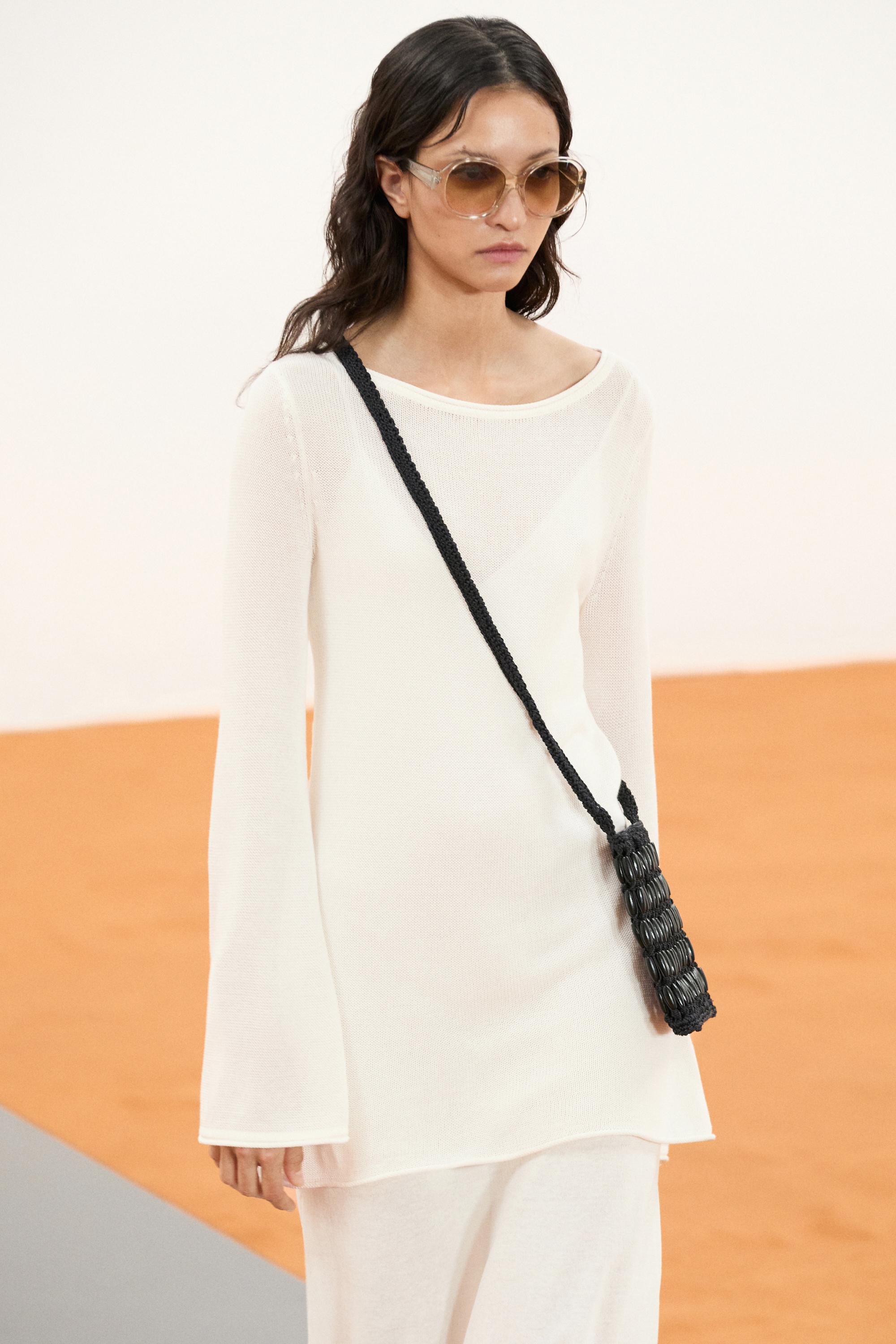 Double-layer knit dress with long sleeves — CREAM