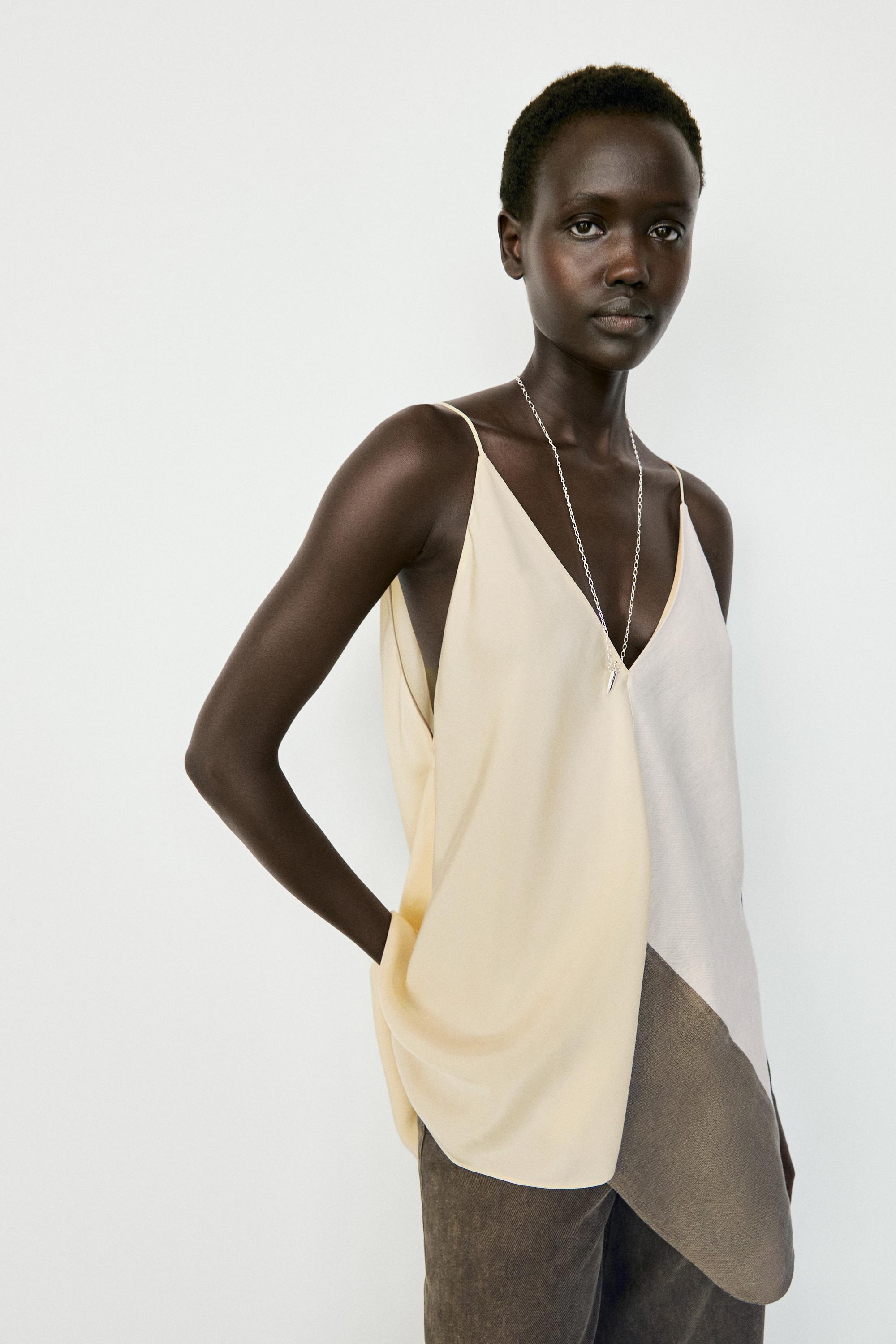 Asymmetric strappy flowing top — CREAM