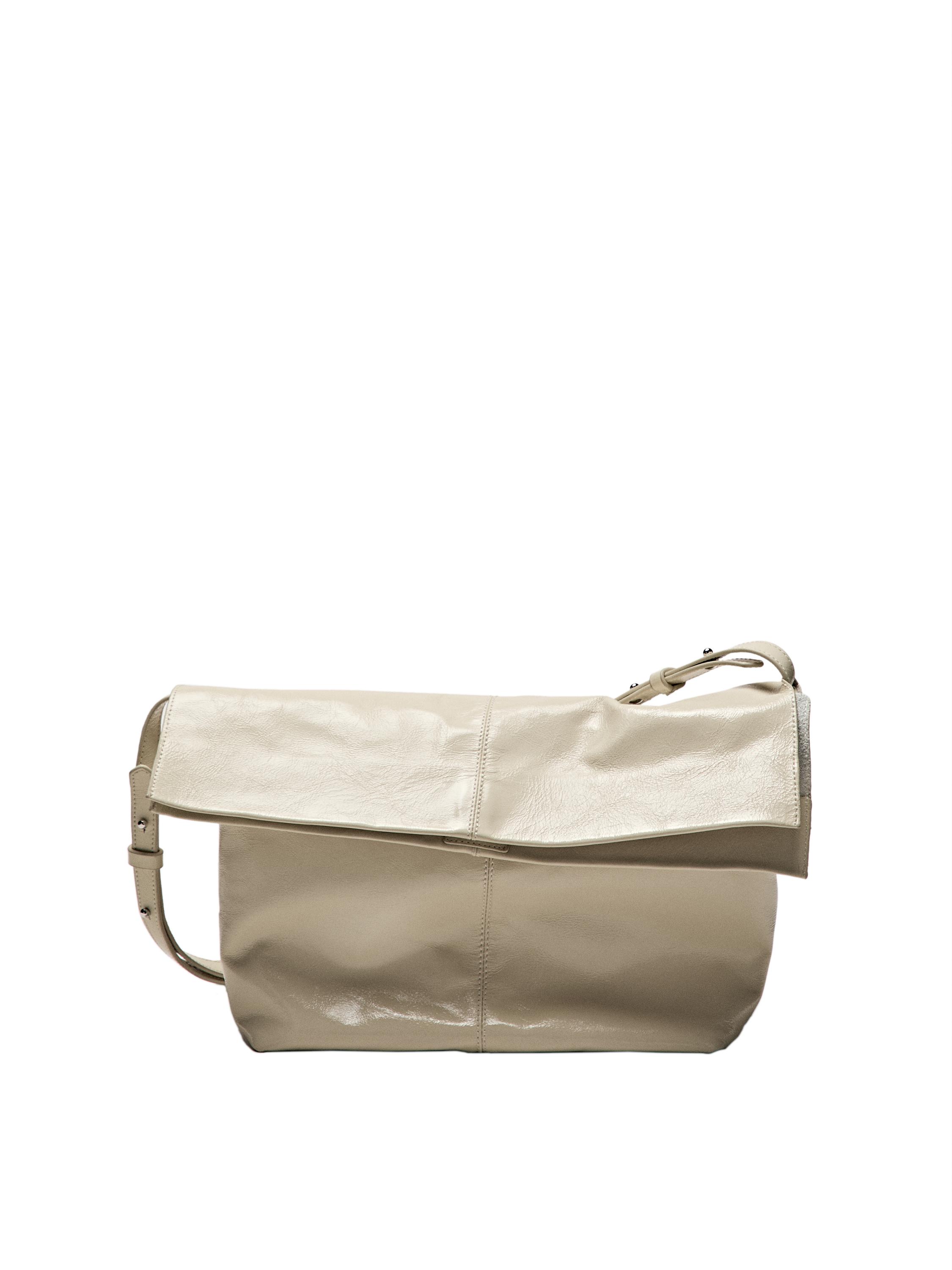 Crackled nappa leather flap bag · Cream · Leather Outerwear