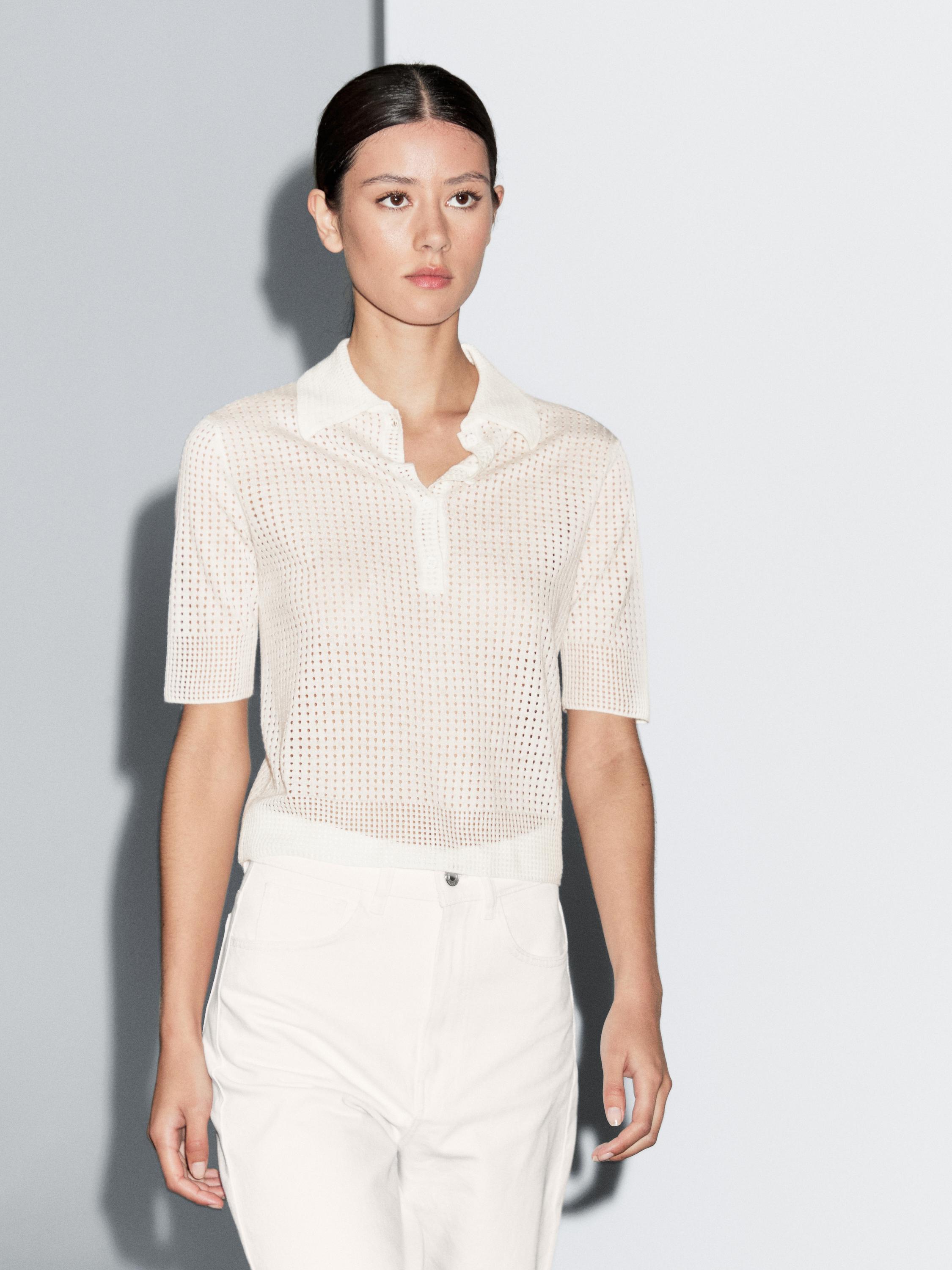 Jersey punto cuello polo calado