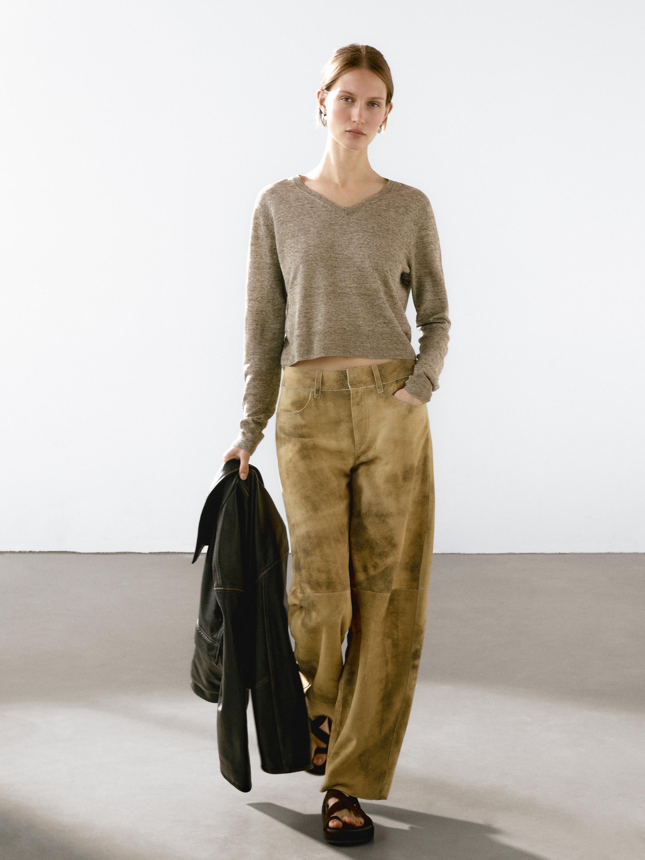 سويتر محاك مرقط كتان 100%