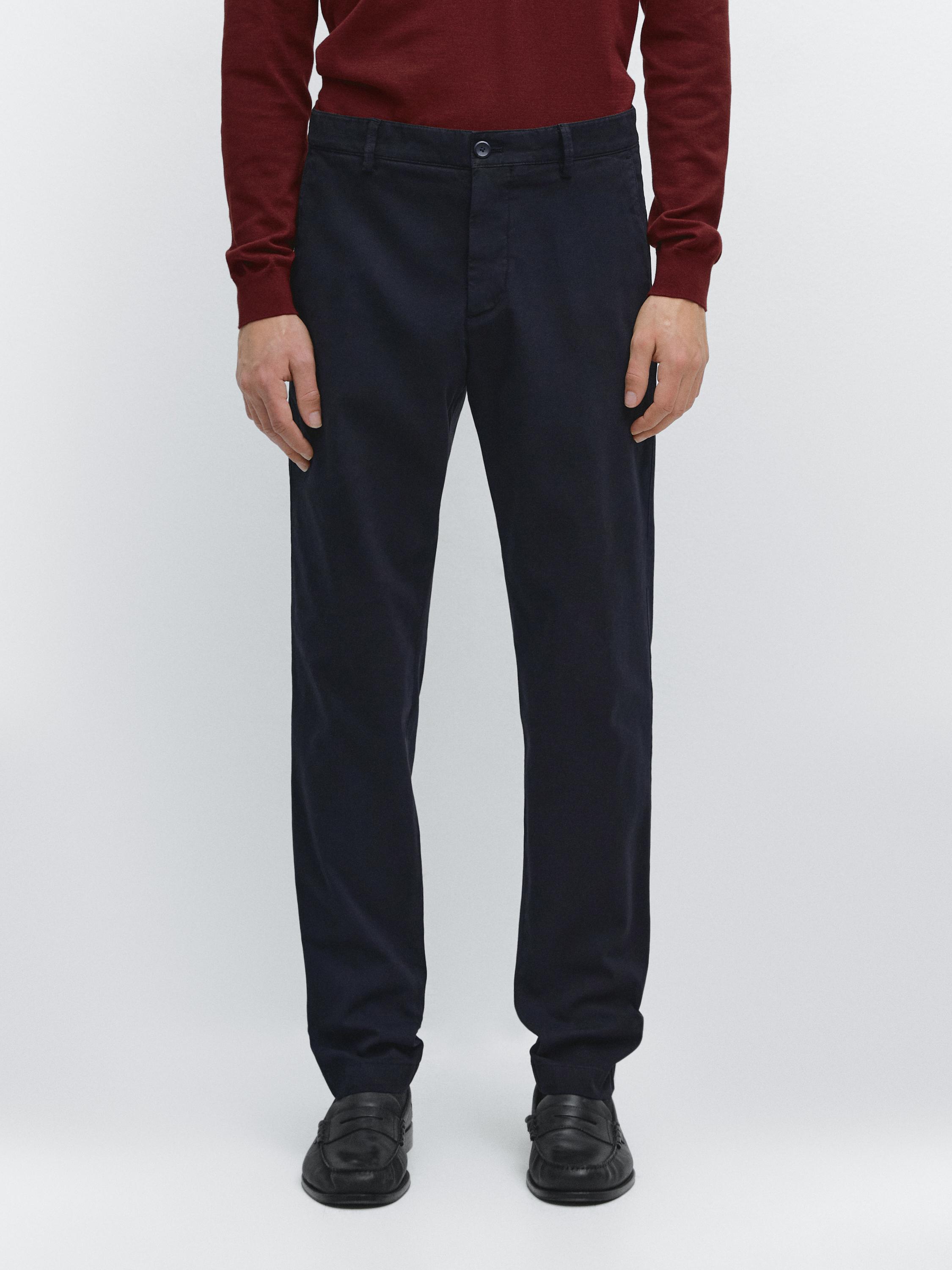Slim-fit micro-textured trousers — NAVY BLUE