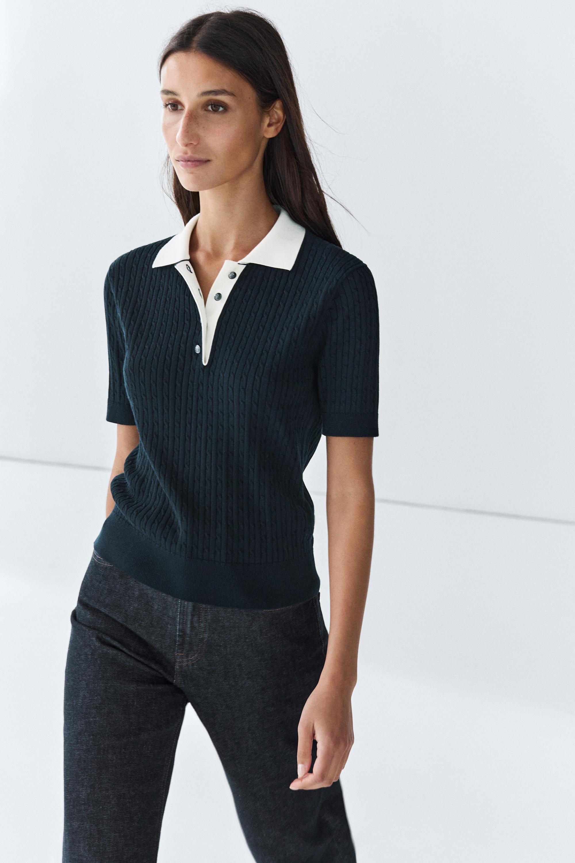 100% cotton cable-knit polo shirt