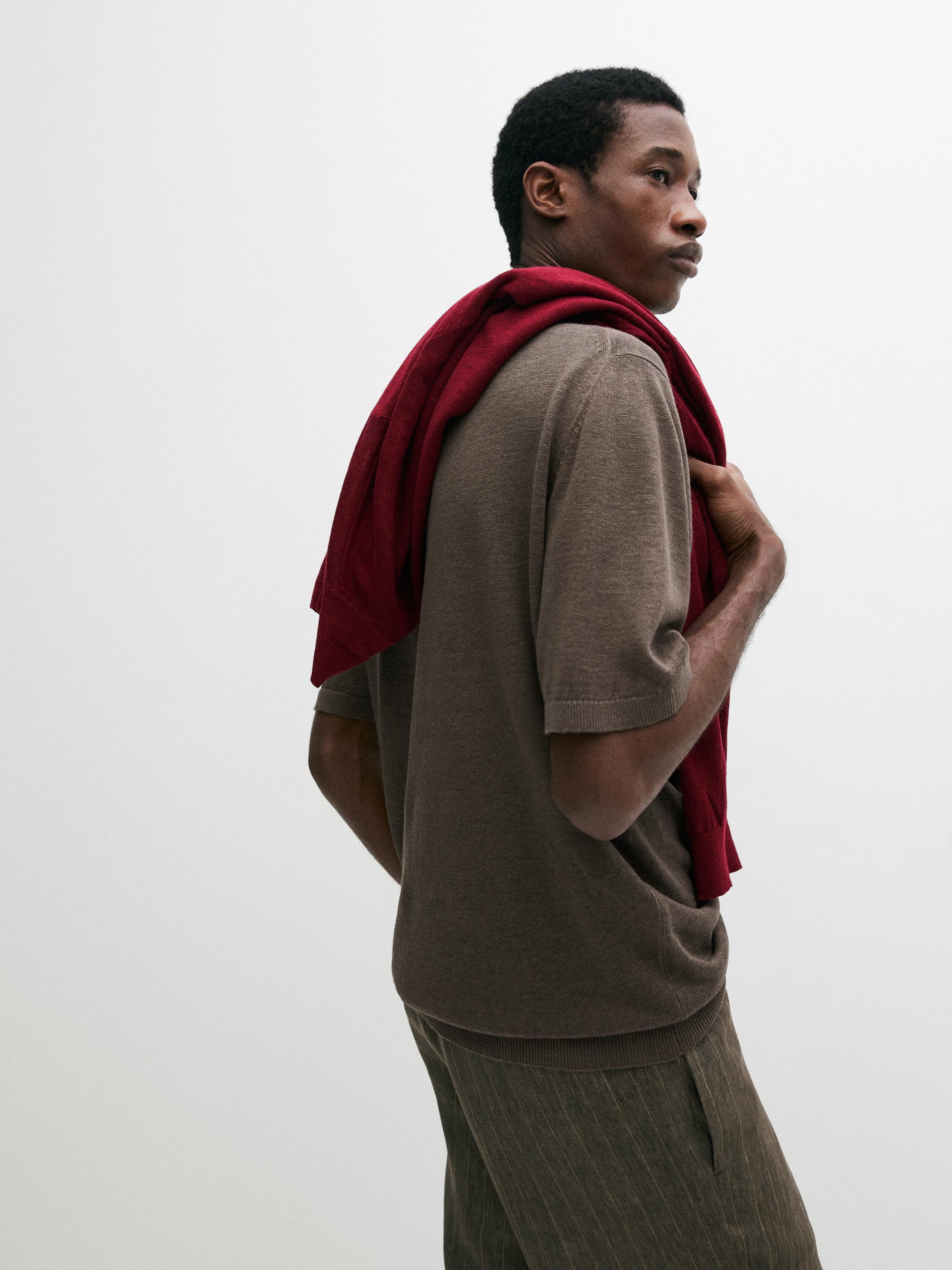 Linen knit polo sweater — MOCHA