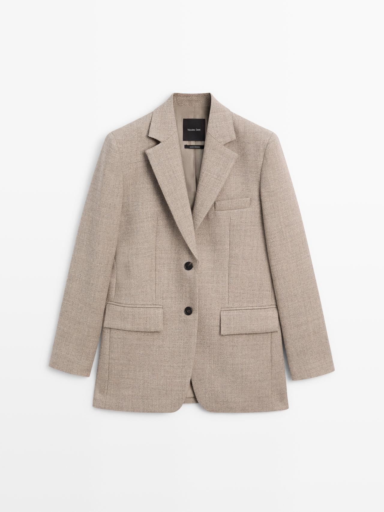 Massimo Dutti - Dame - Nistret Blazer I 100 % Uld - Sand - 40