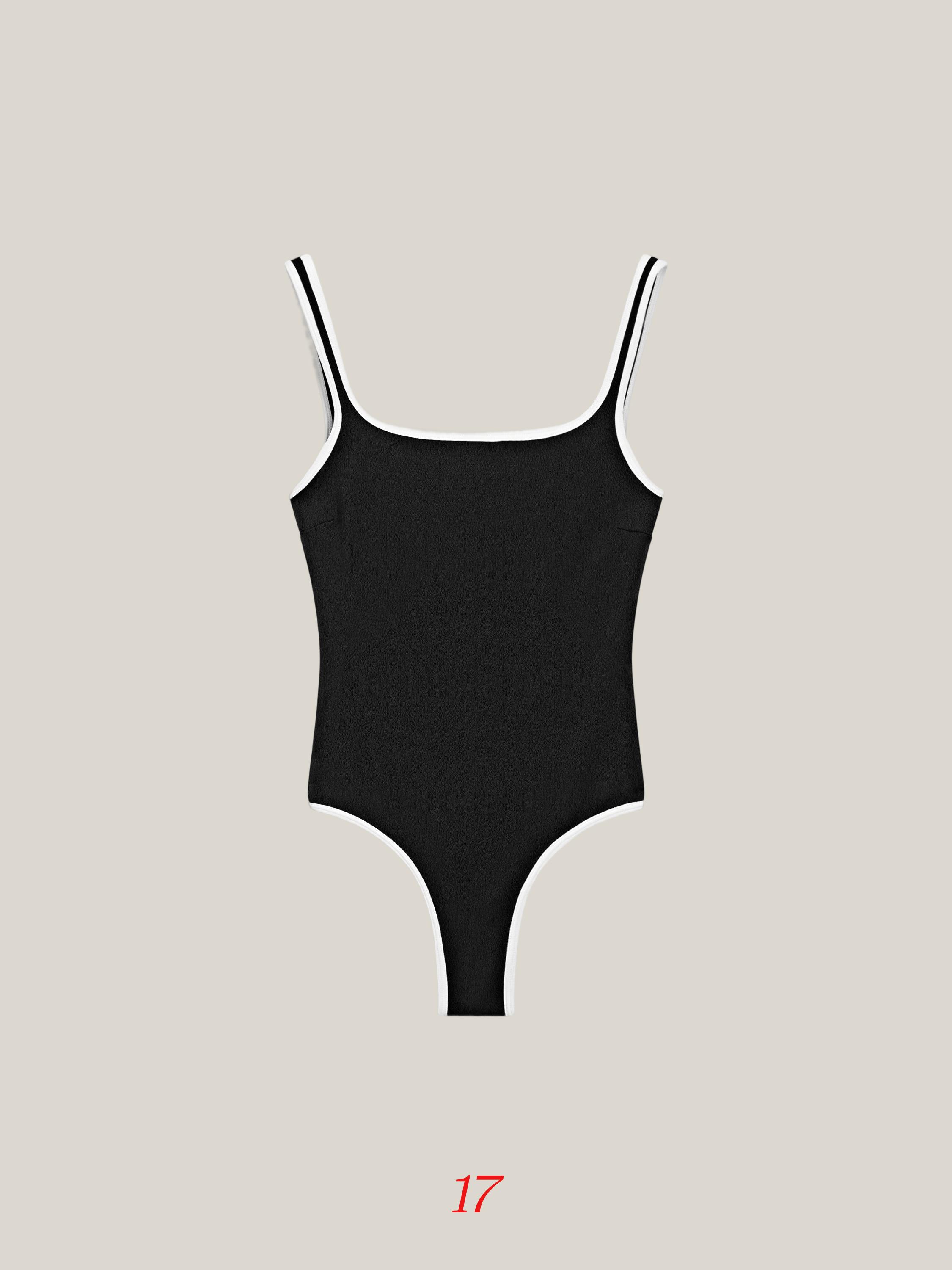 Contrast texture swimsuit — BLACK