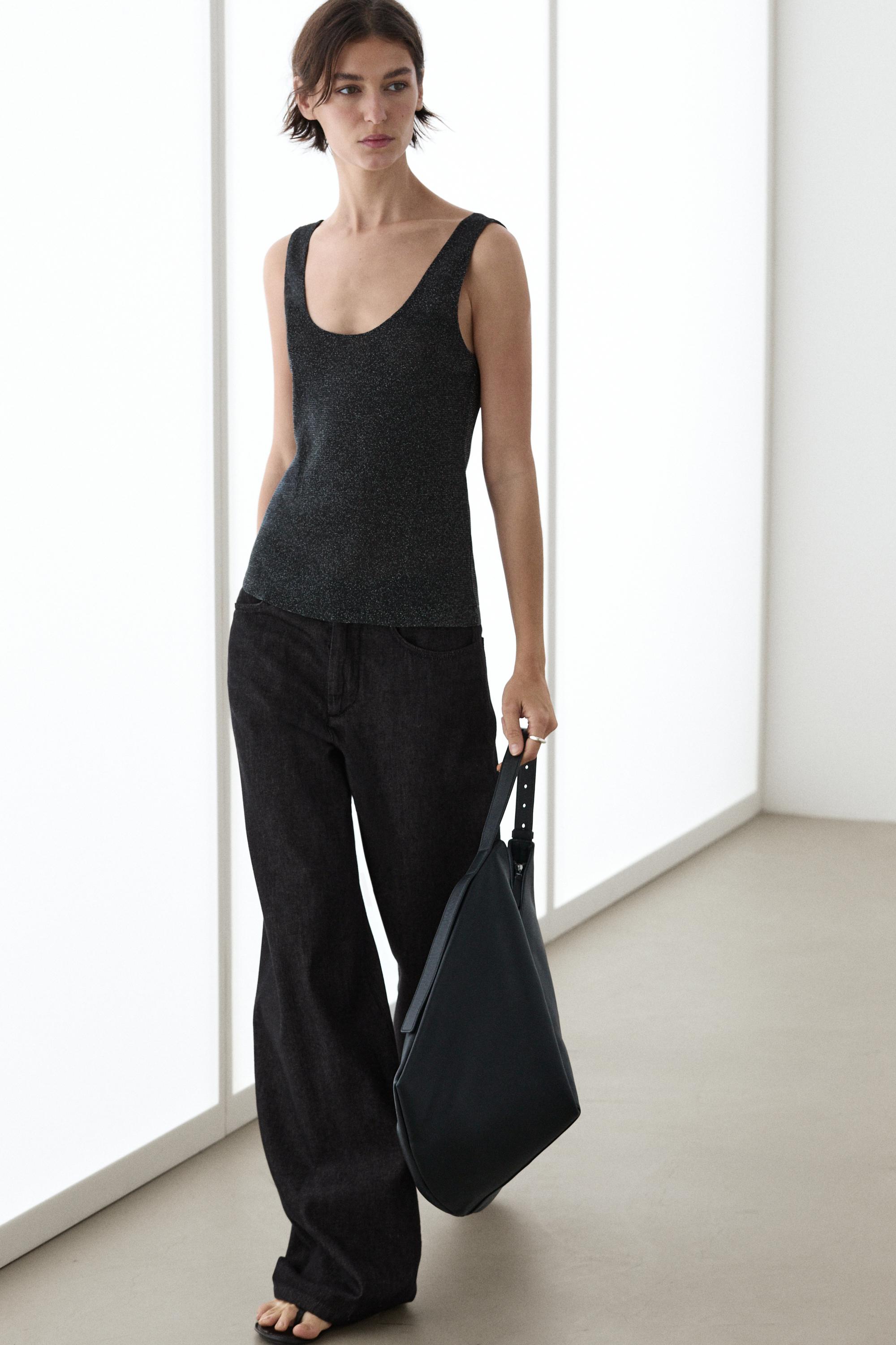 Semi-sheer metallic-effect strappy top — LEAD