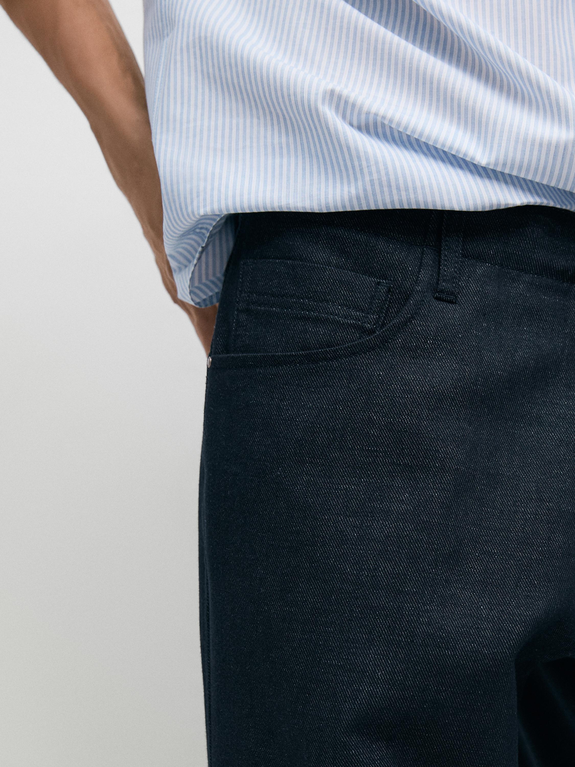 Cotton and linen tapered fit jeans — NAVY BLUE