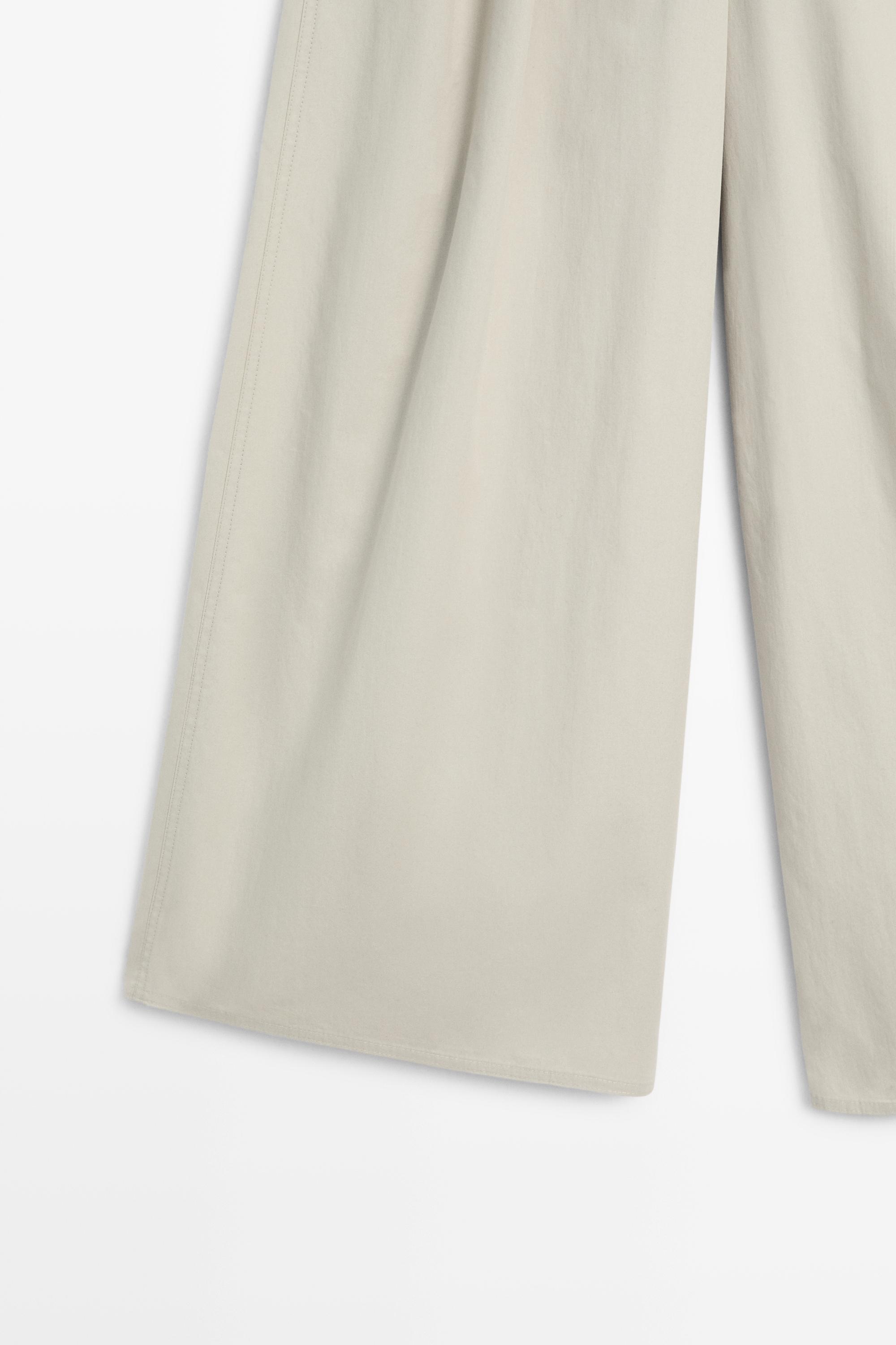 Wide-leg pants with pleated sash detail — Greyish green