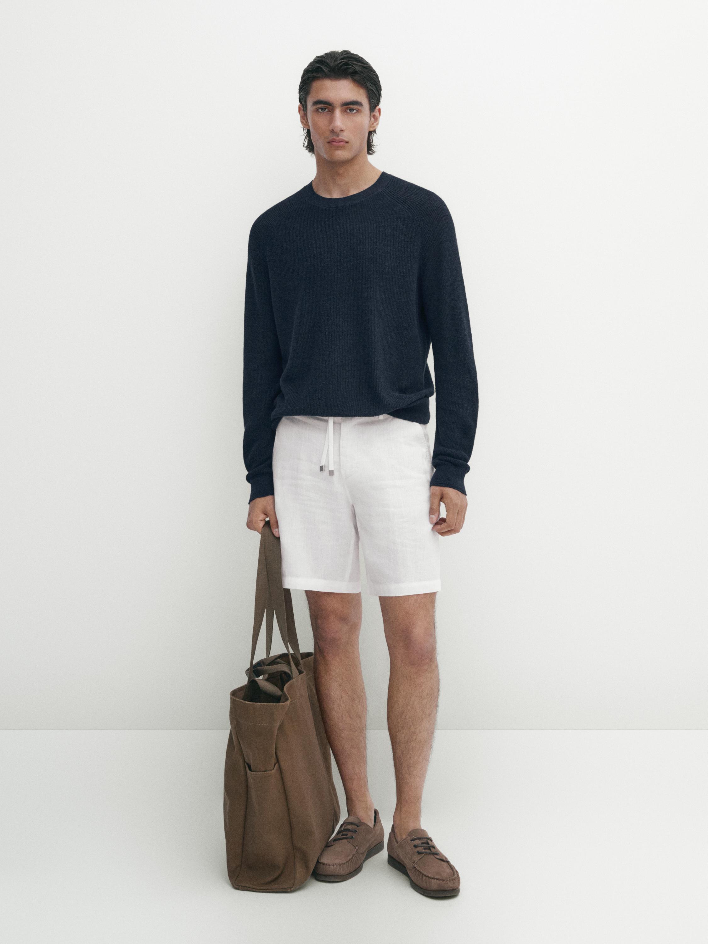 100% linen jogger fit Bermuda shorts