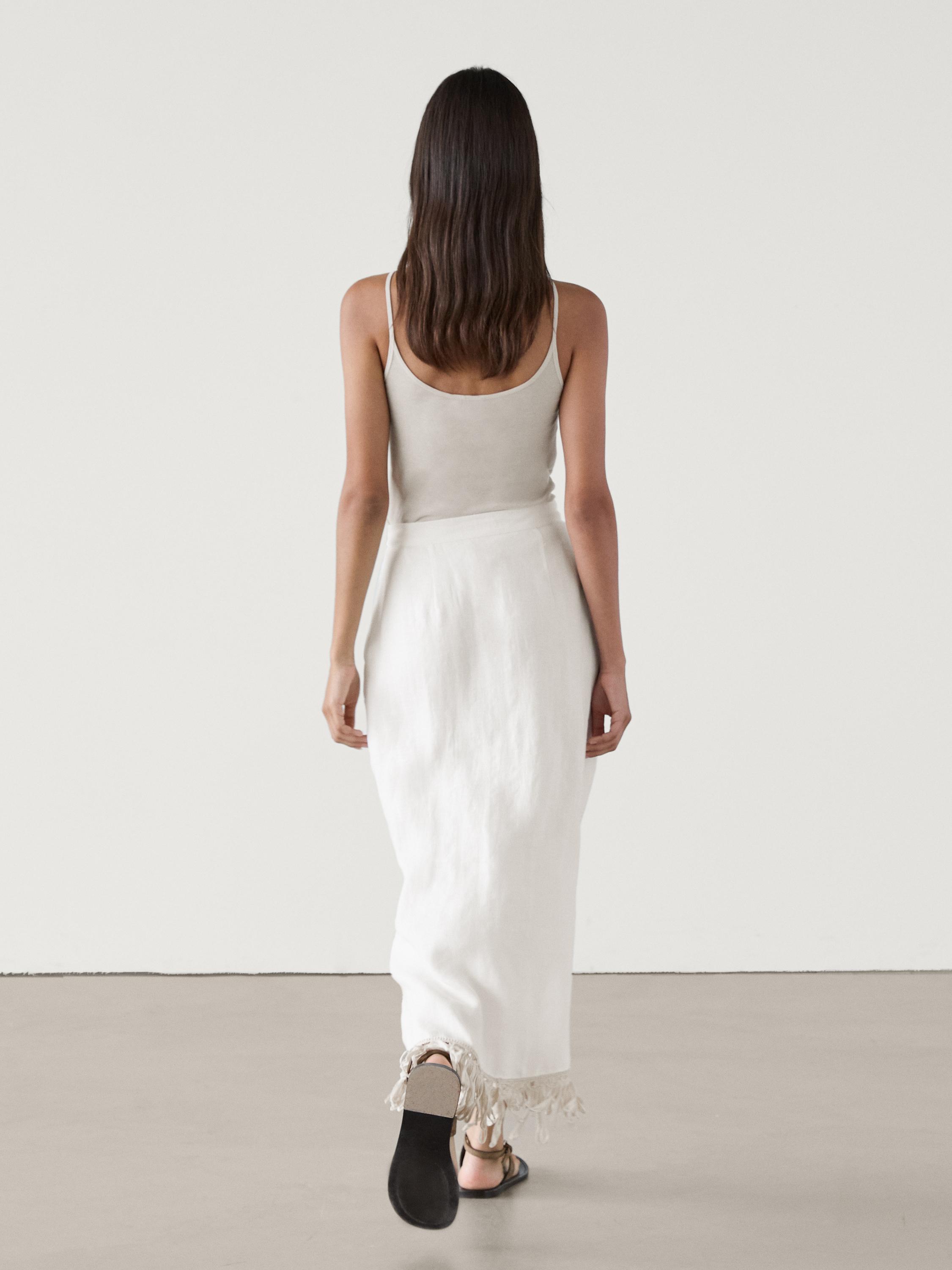Linen pareo skirt with fringe detail