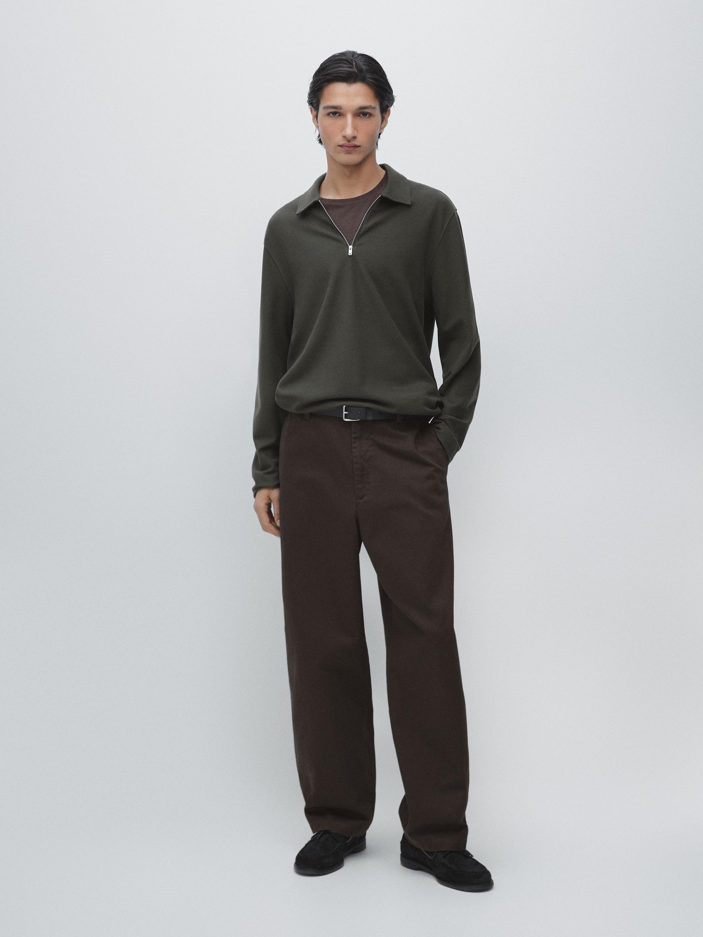 Long sleeve zip-up polo shirt
