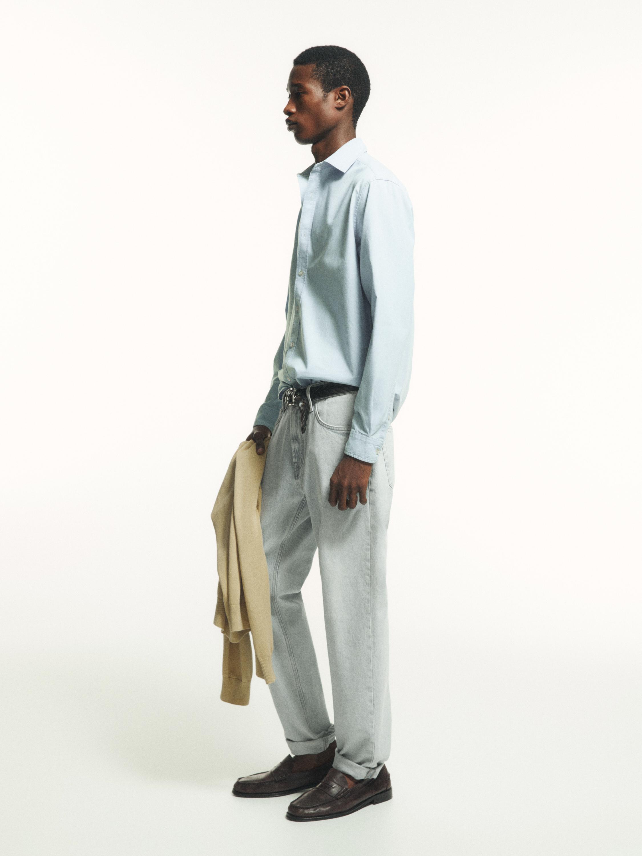 100% cotton regular fit denim shirt — SKY BLUE