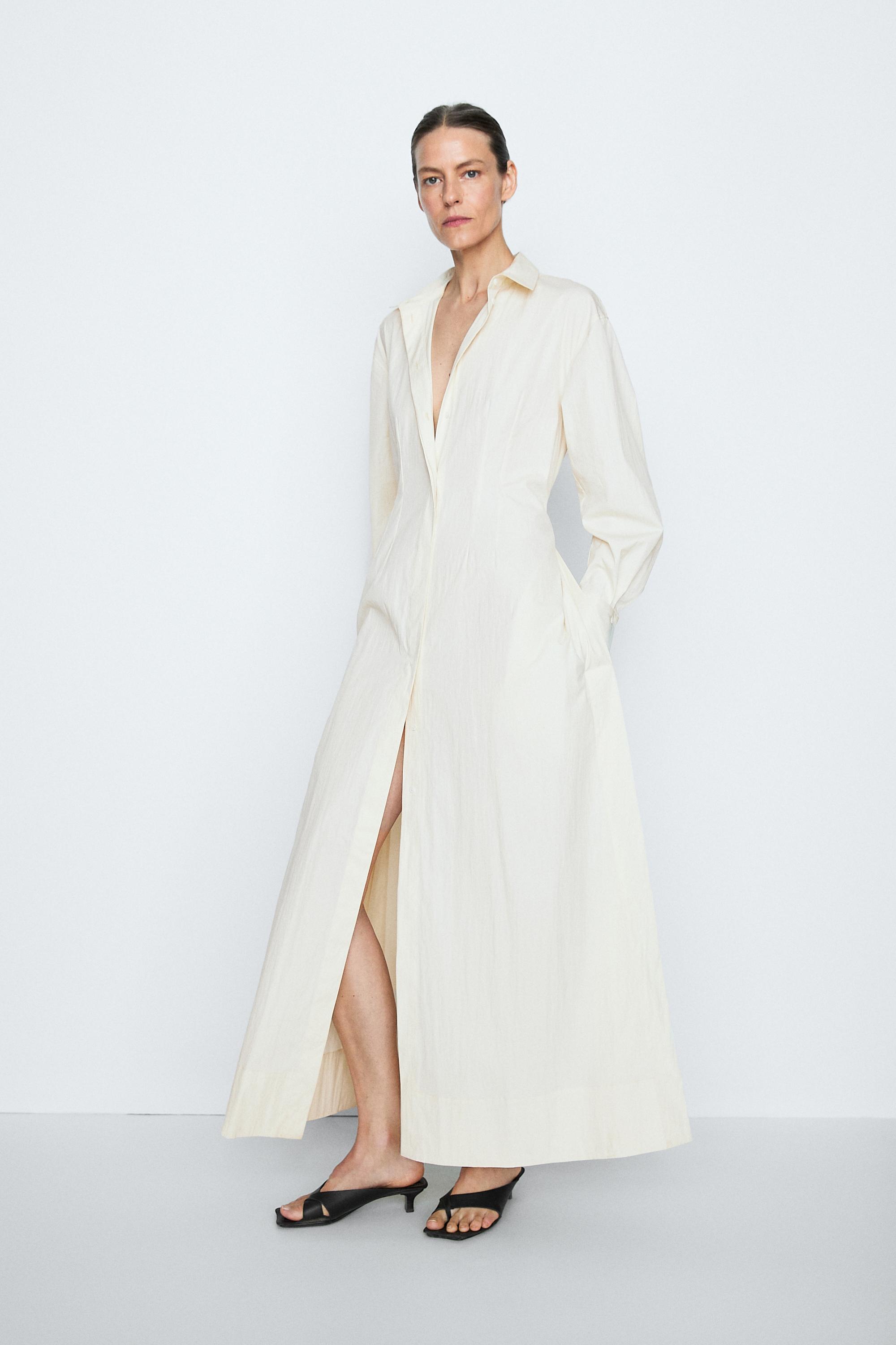 Flowy shirt maxi dress - STUDIO — Beige
