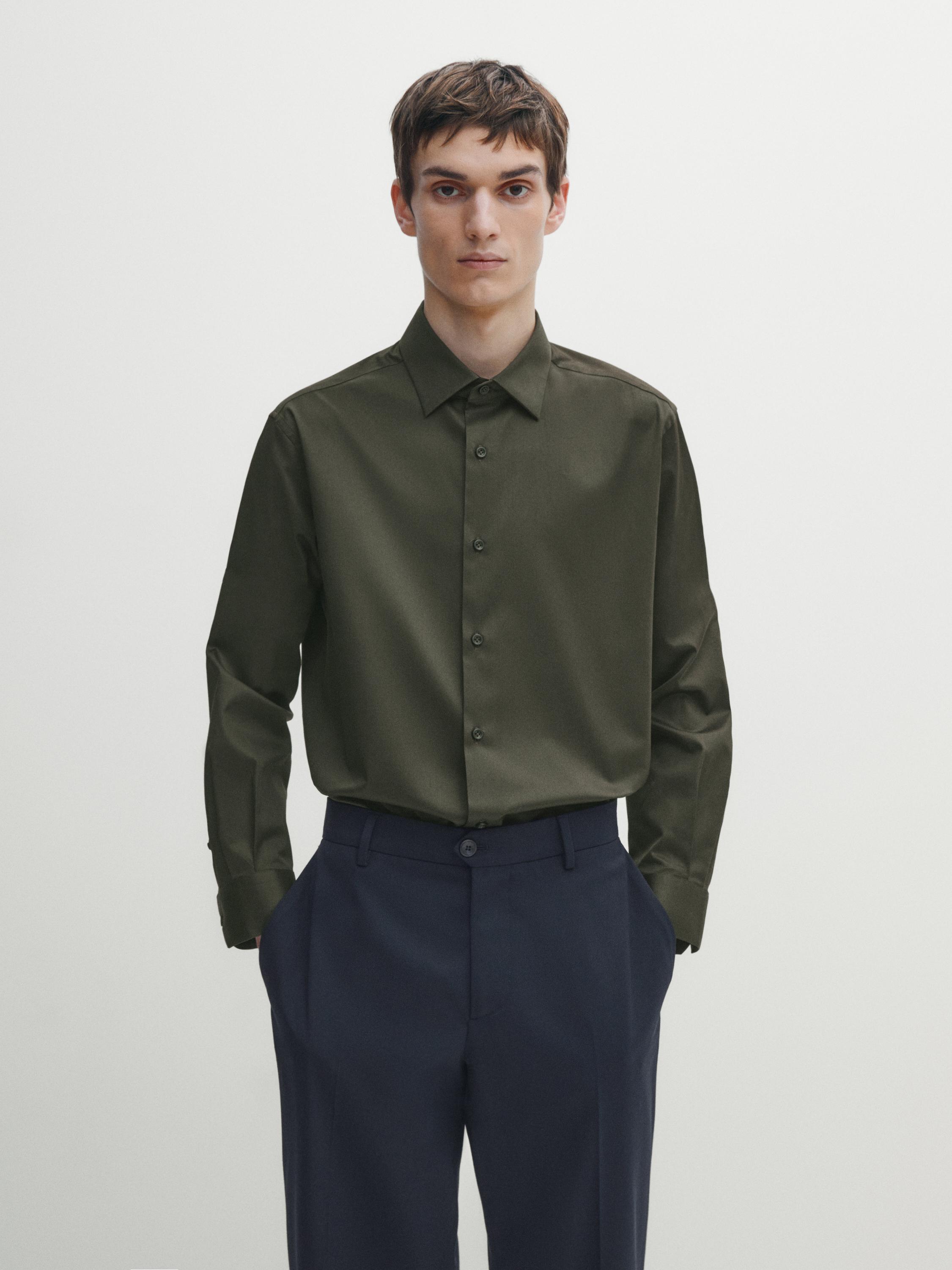 Chemise slim en coton mélangé