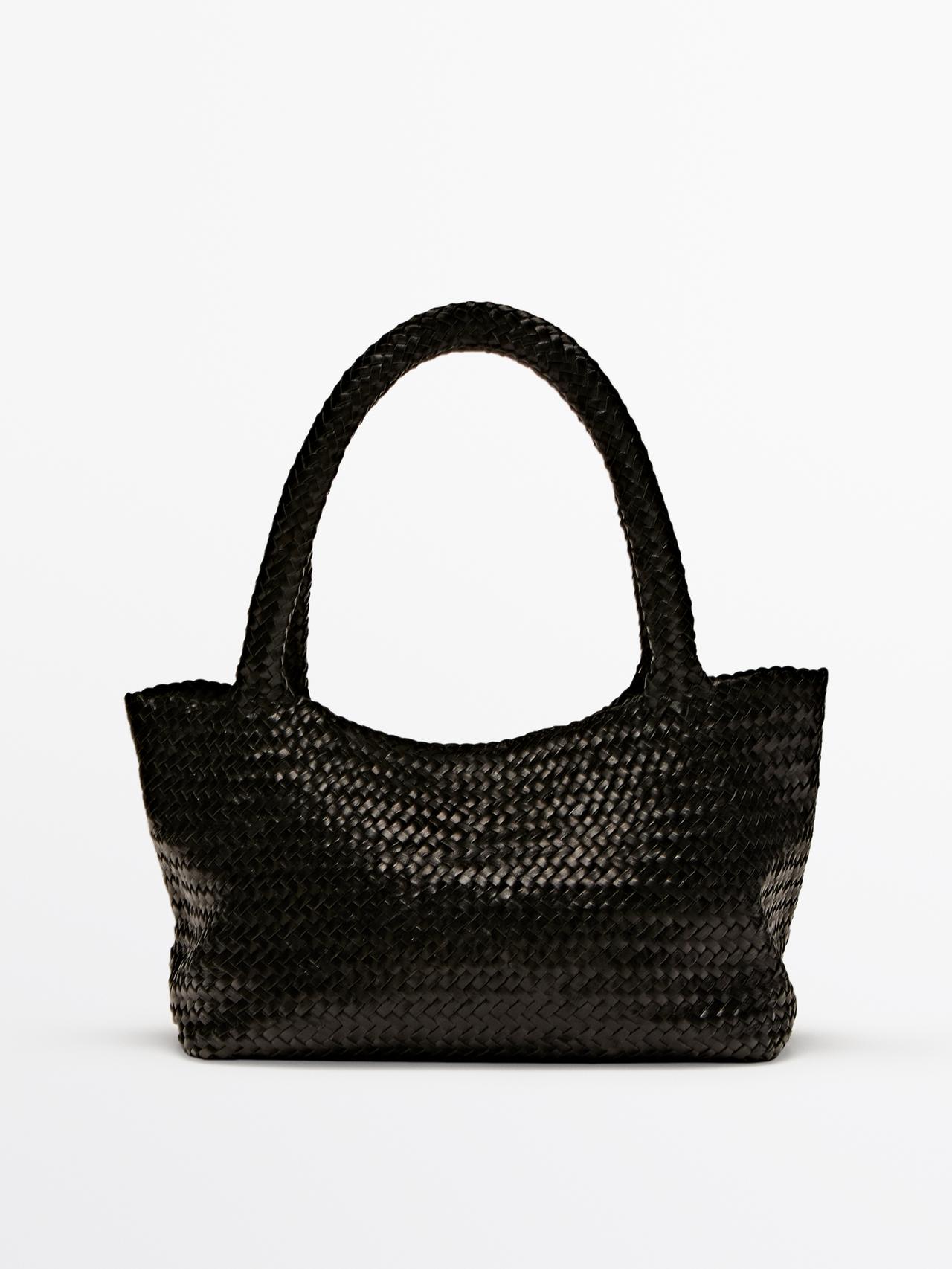 Massimo Dutti - Dame - Mellemstor Shoppertaske I Flettet Nappaskind - Sort - 01