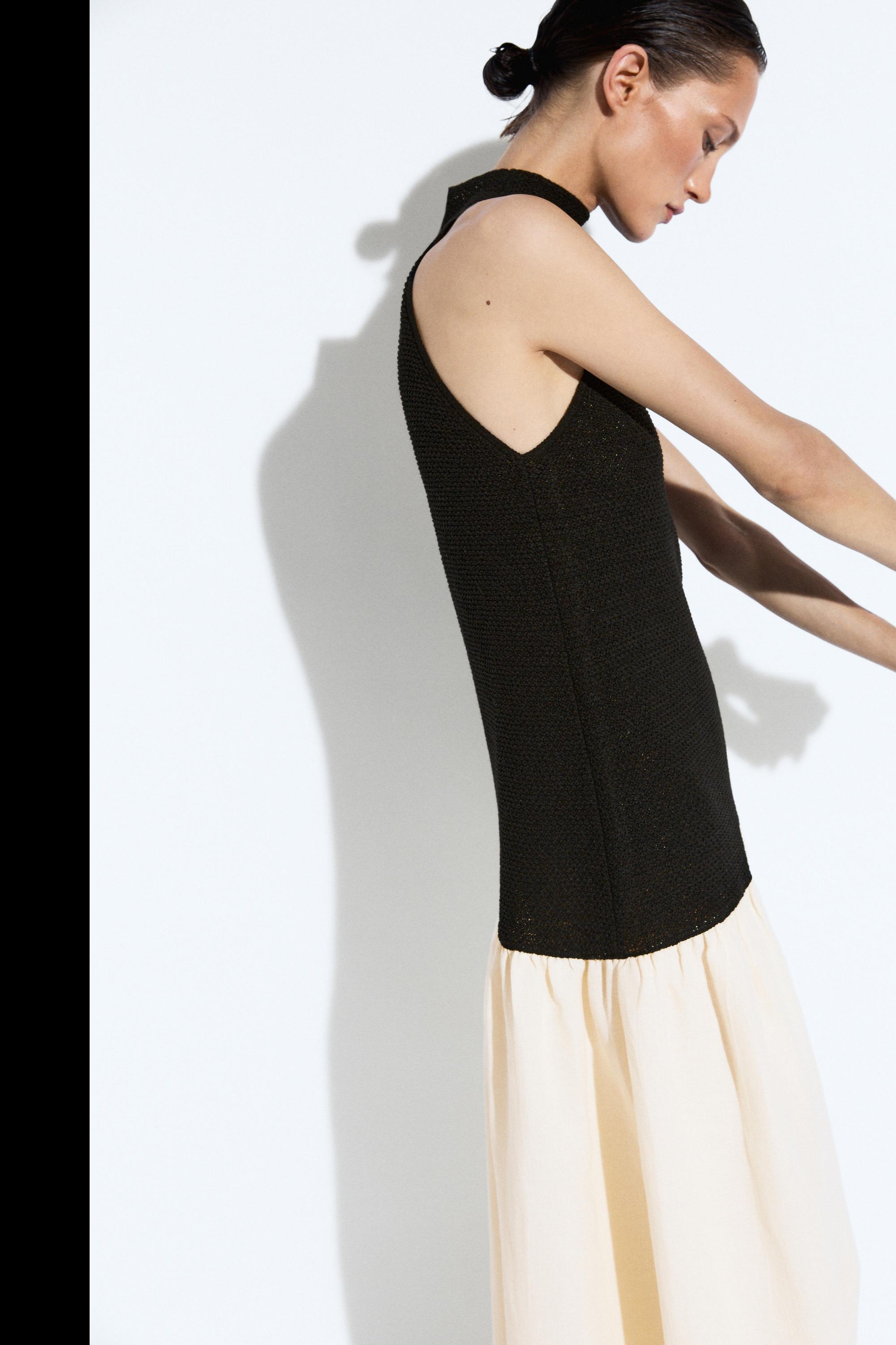 Combined midi dress — BLACK