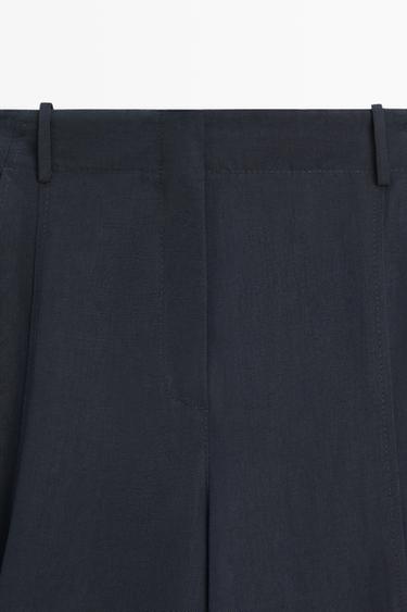 Flowing linen blend pants with buttoned tab detail — NAVY BLUE 4