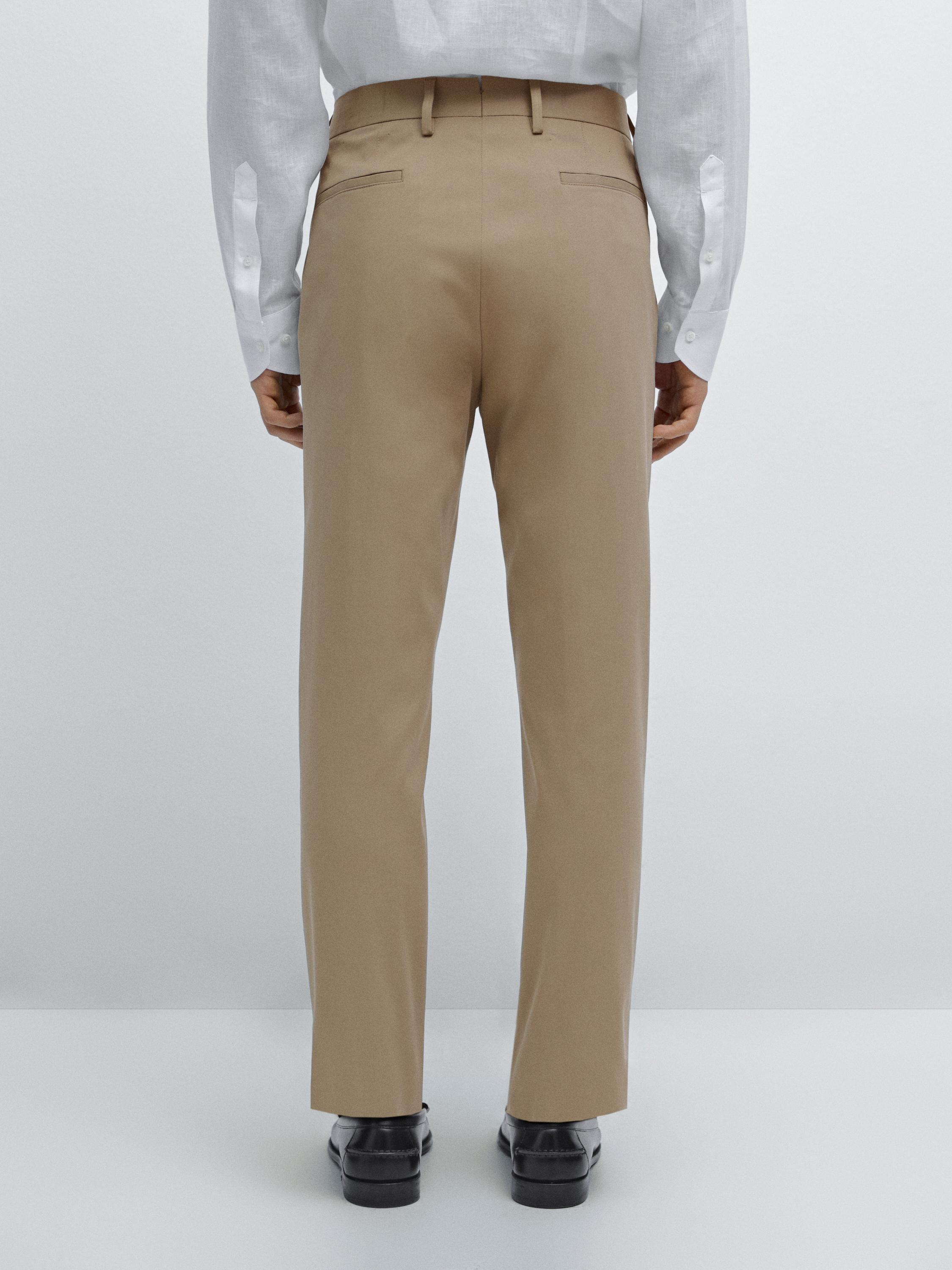 Cotton blend slim fit trousers