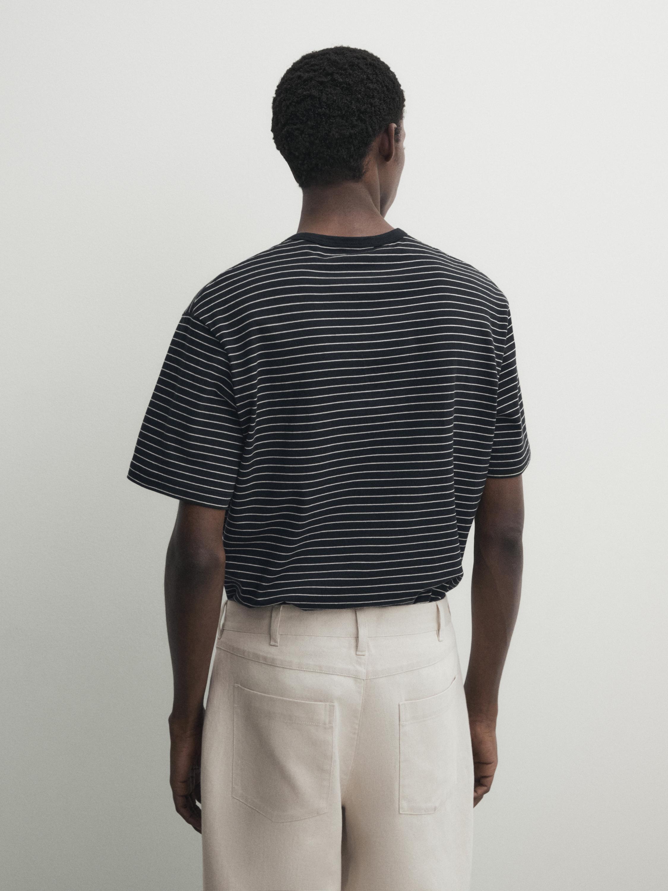 Striped 100% medium weight cotton T-shirt