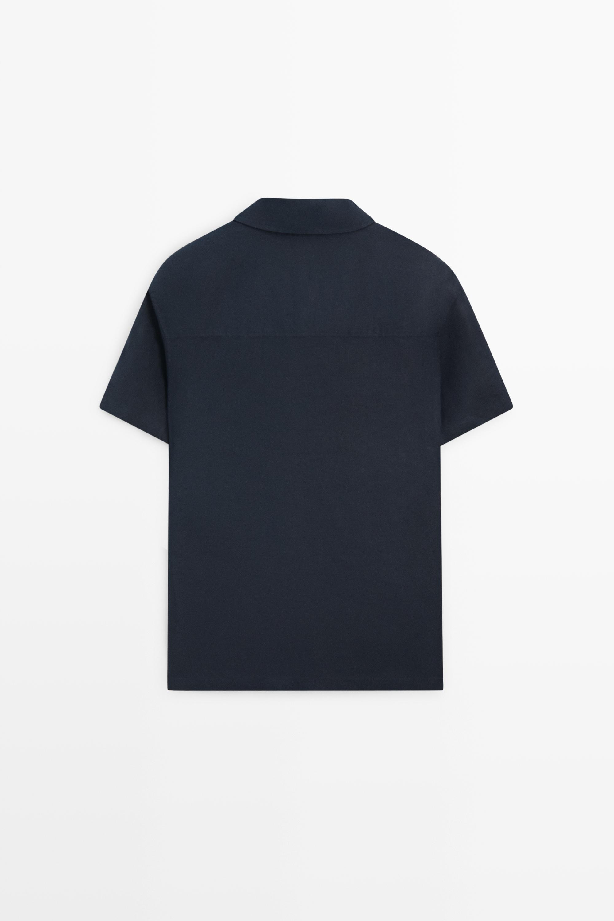 100% linen short sleeve shirt — NAVY BLUE