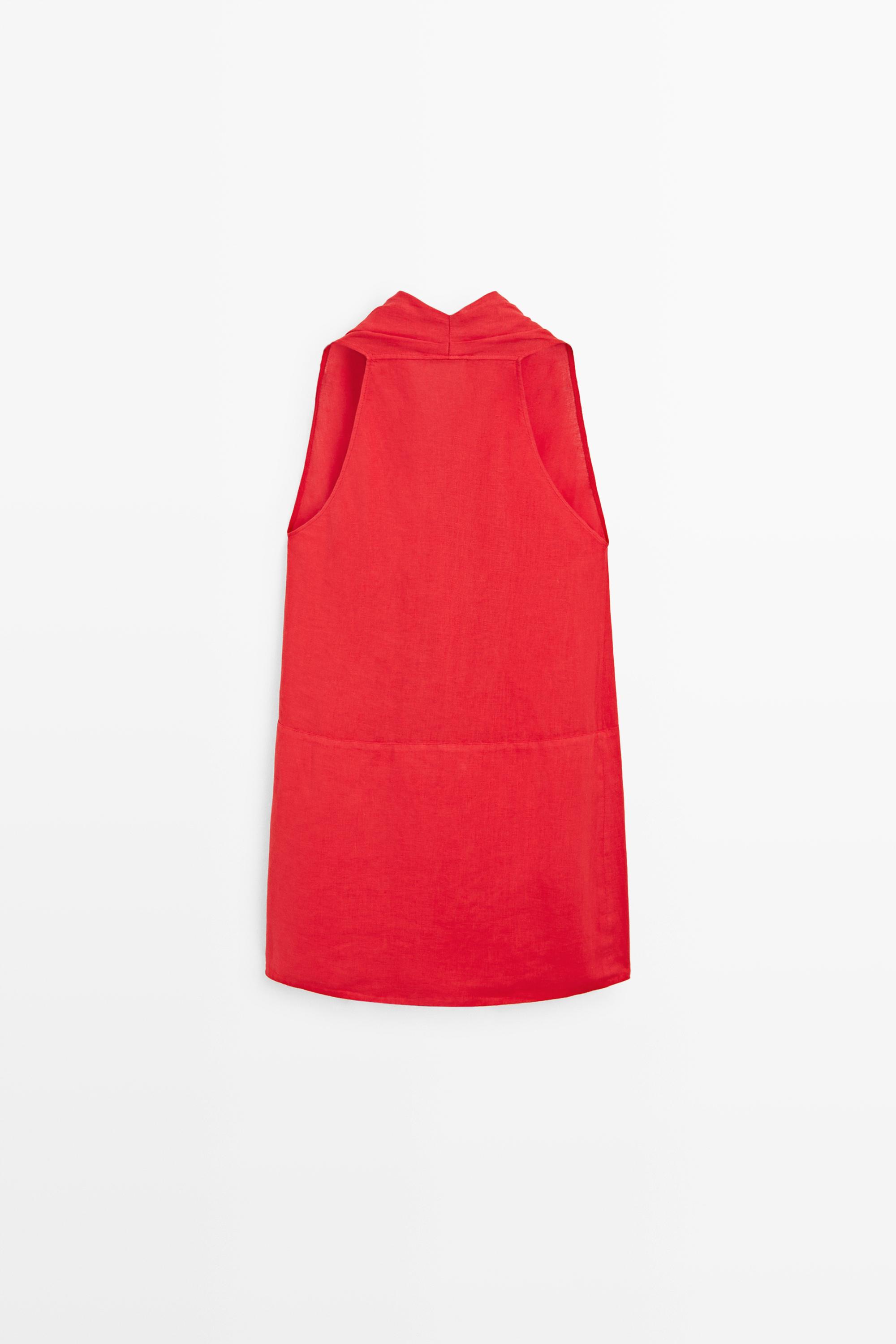 100% linen surplice mini dress — RED