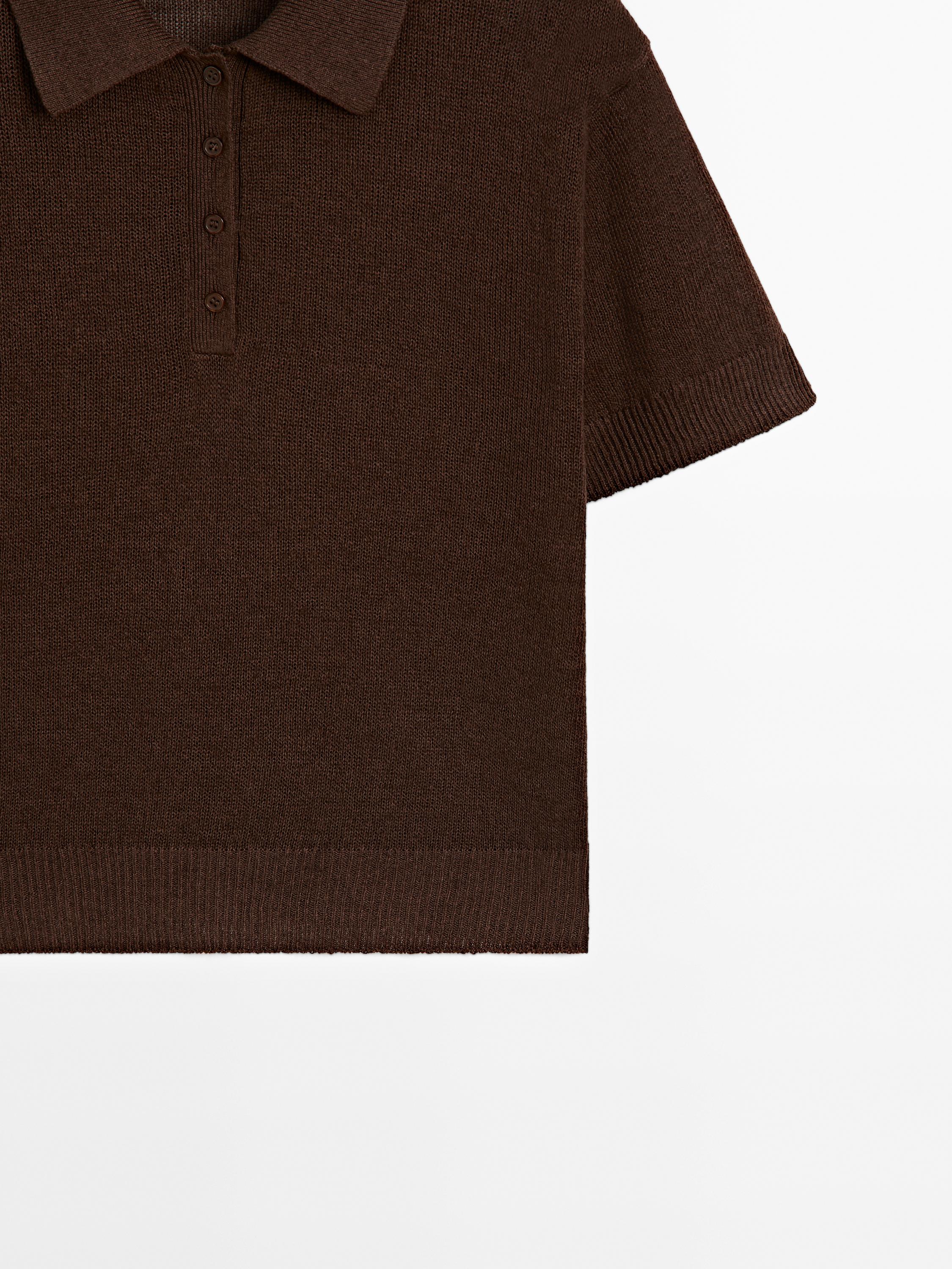 Linen blend cutwork polo sweater
