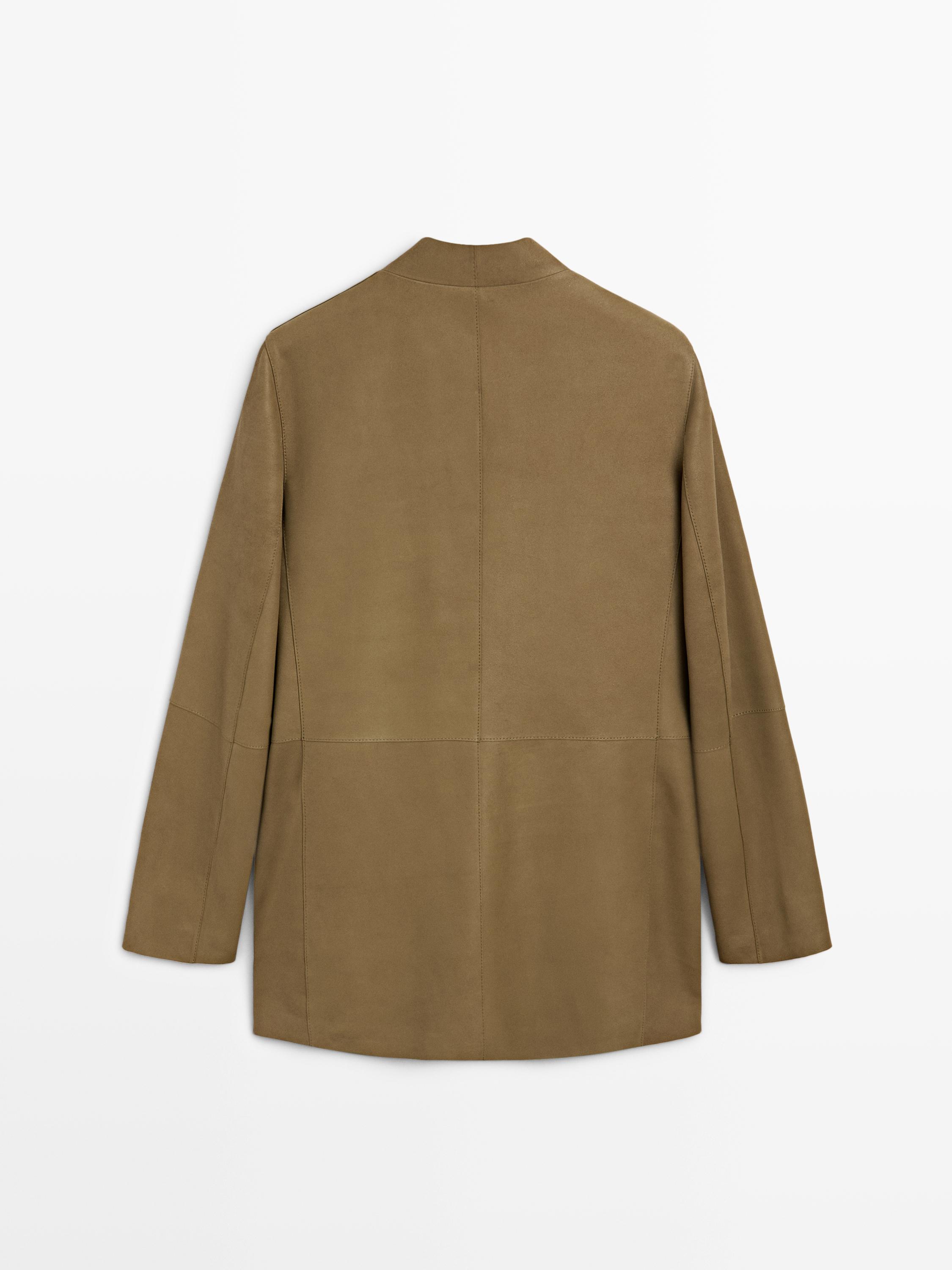 100% suede leather blazer with button detail - STUDIO — KHAKI