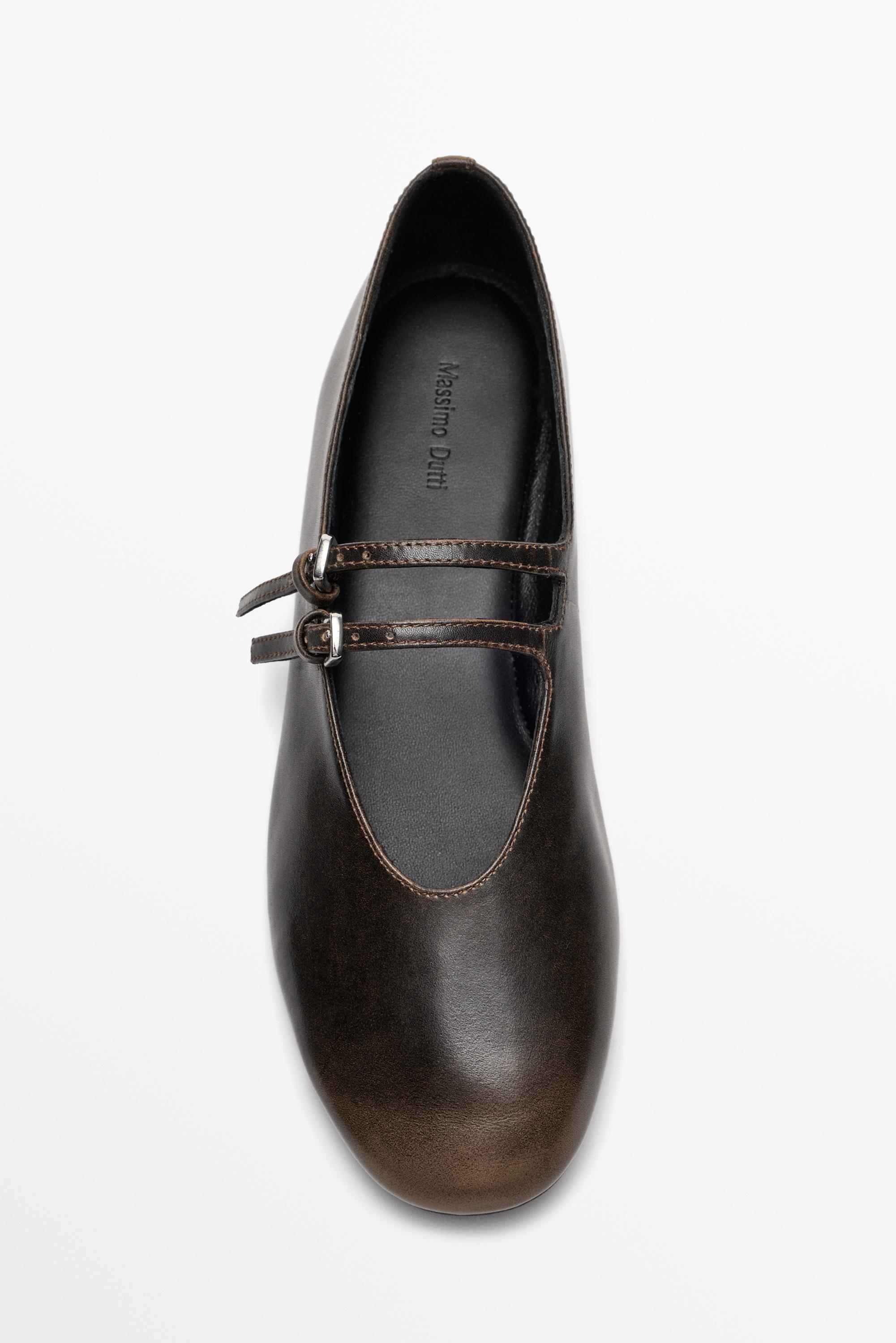 Double-strap leather ballet flat