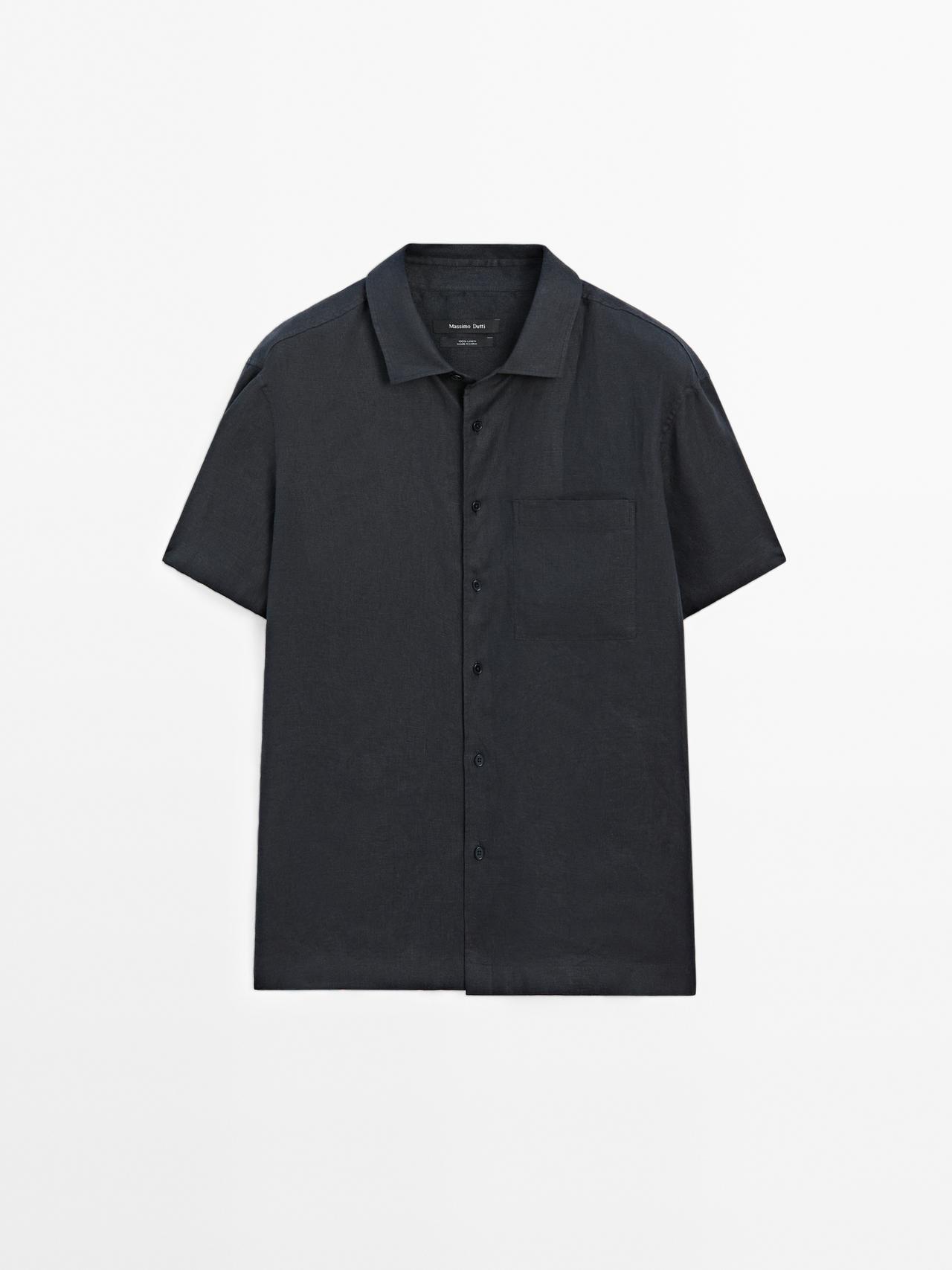 Massimo Dutti - Herre - Kortærmet, Regular Fit Skjorte - Marineblå - Xl