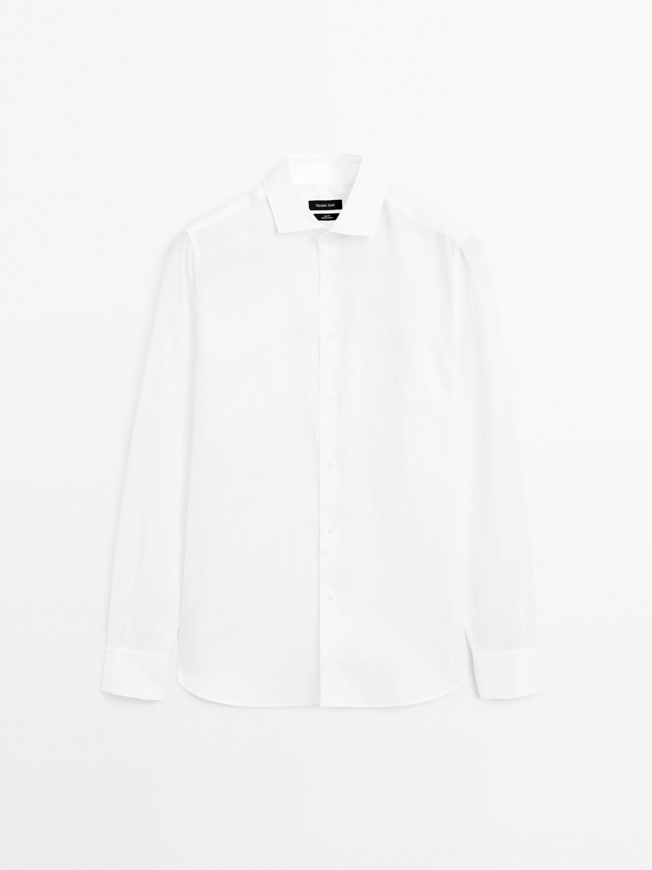 Massimo Dutti - Herre - Slim Fit Skjorte I 100 % Hør - Hvid - L