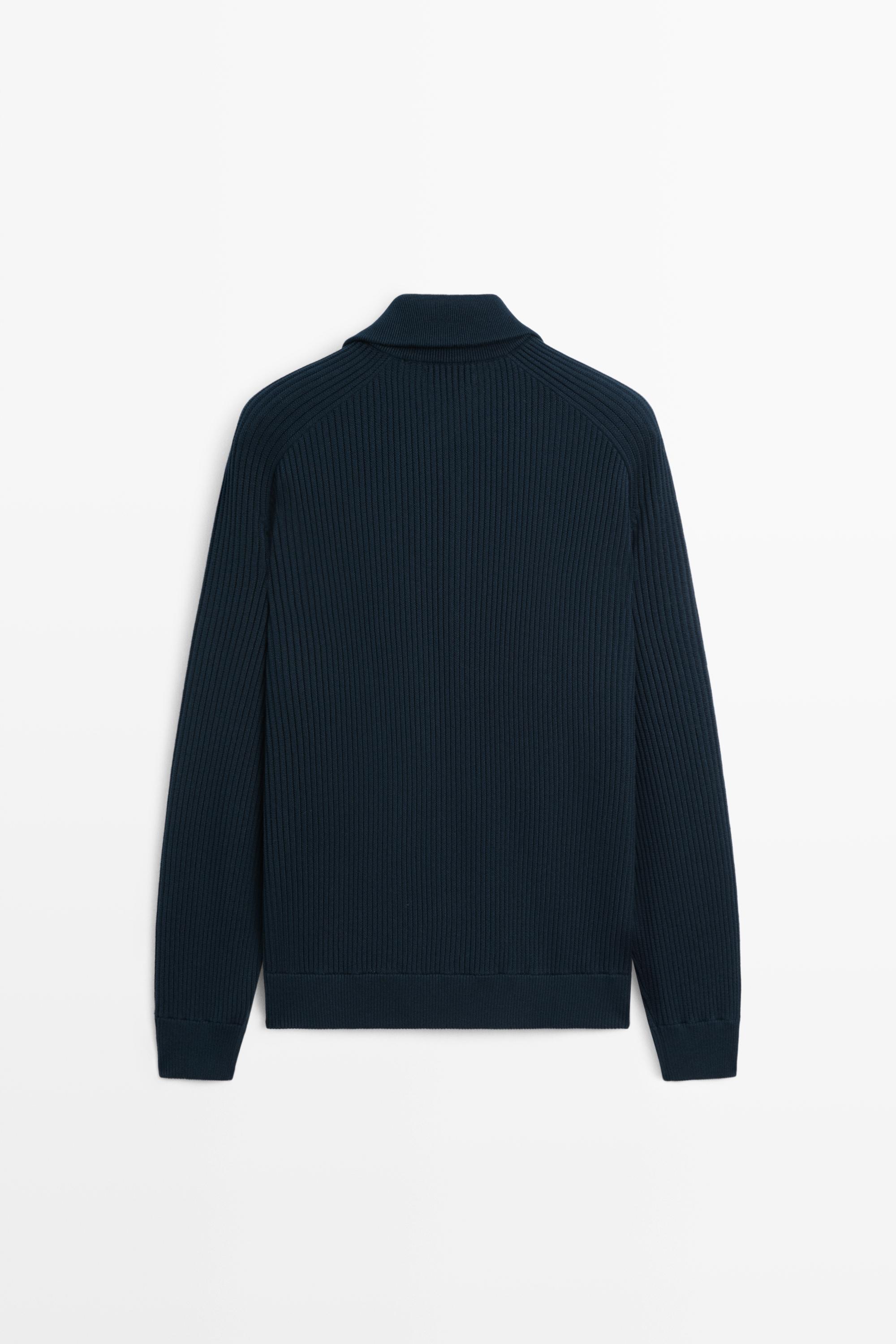 100% cotton ribbed knit cardigan — Dark Blue