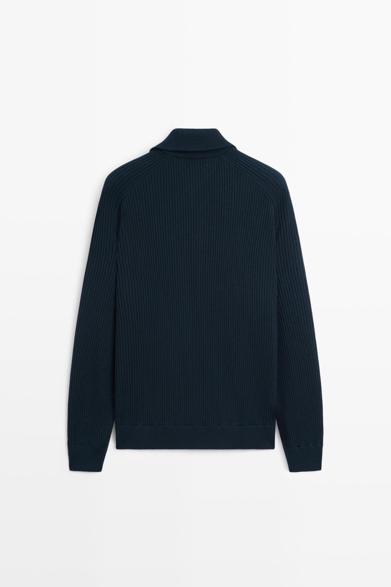 100% cotton ribbed knit cardigan — Dark Blue