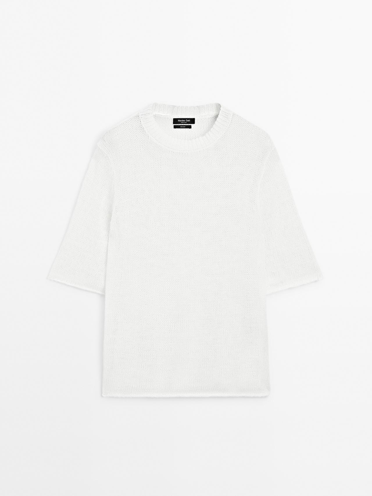 Massimo Dutti - Dame - Kortærmet Trøje I Strik Af Hør - Hvid - M