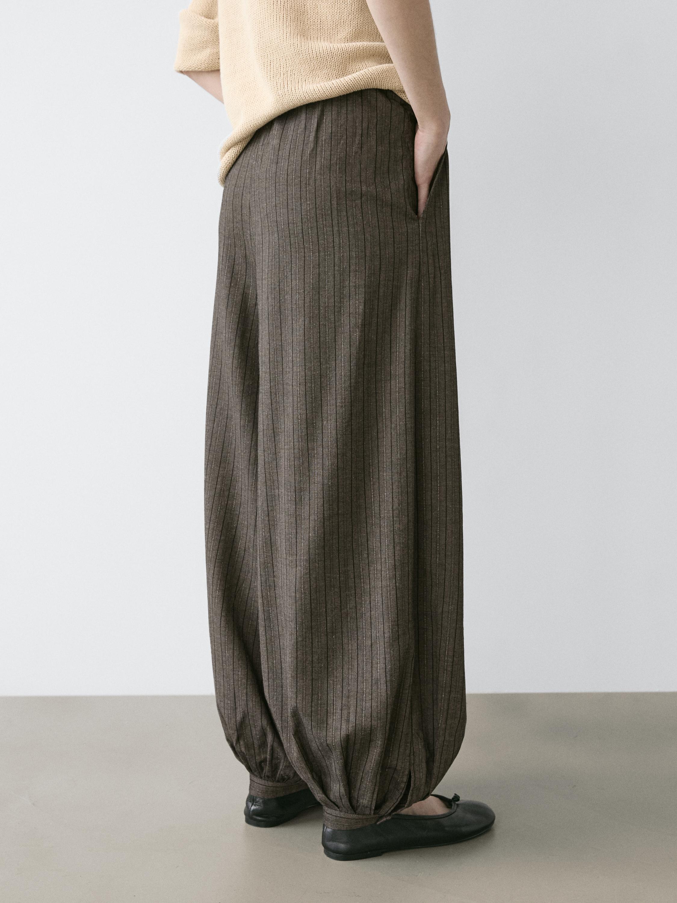 Striped flowing balloon pants — Medium Grey