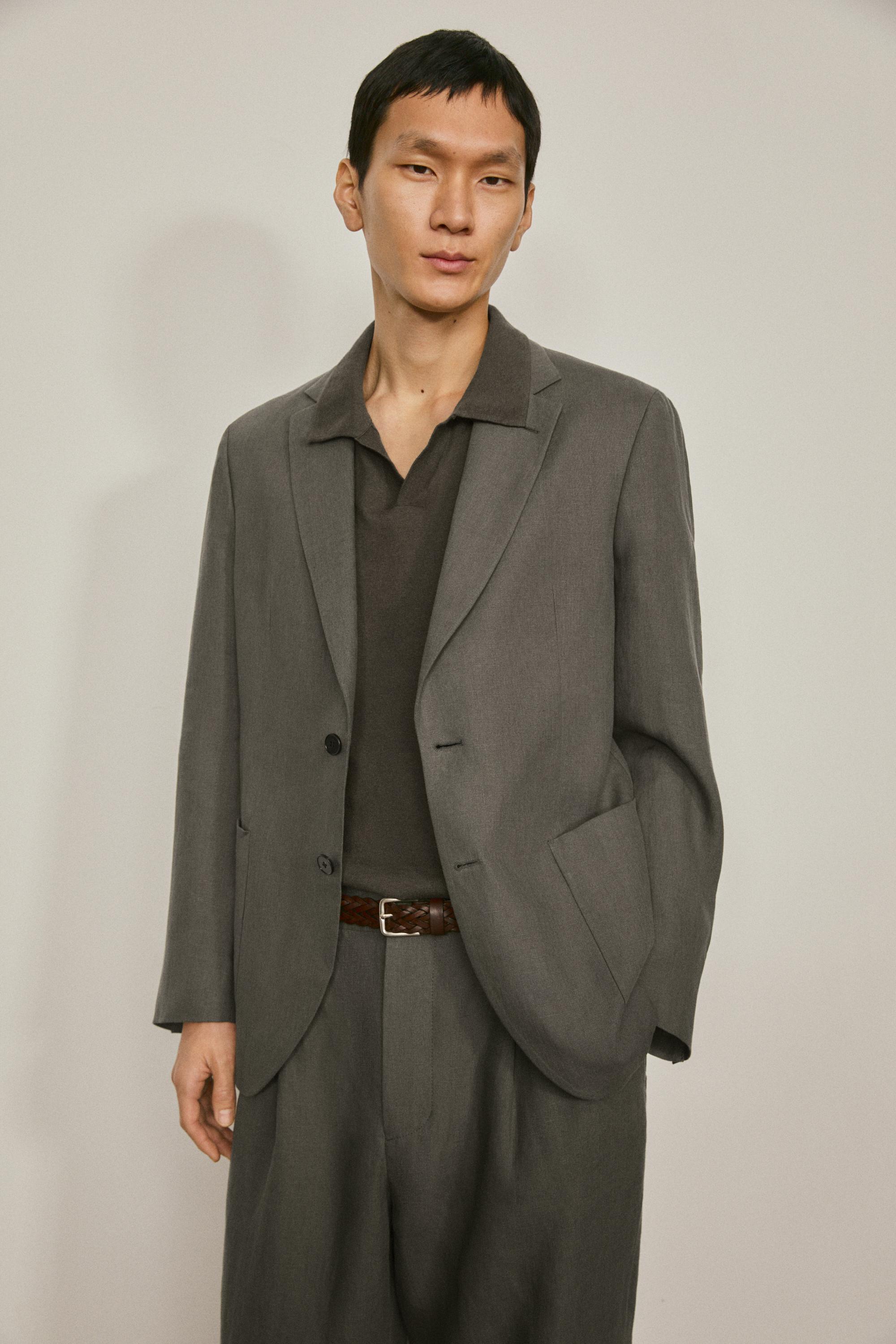 100% linen suit blazer — DARK GREEN