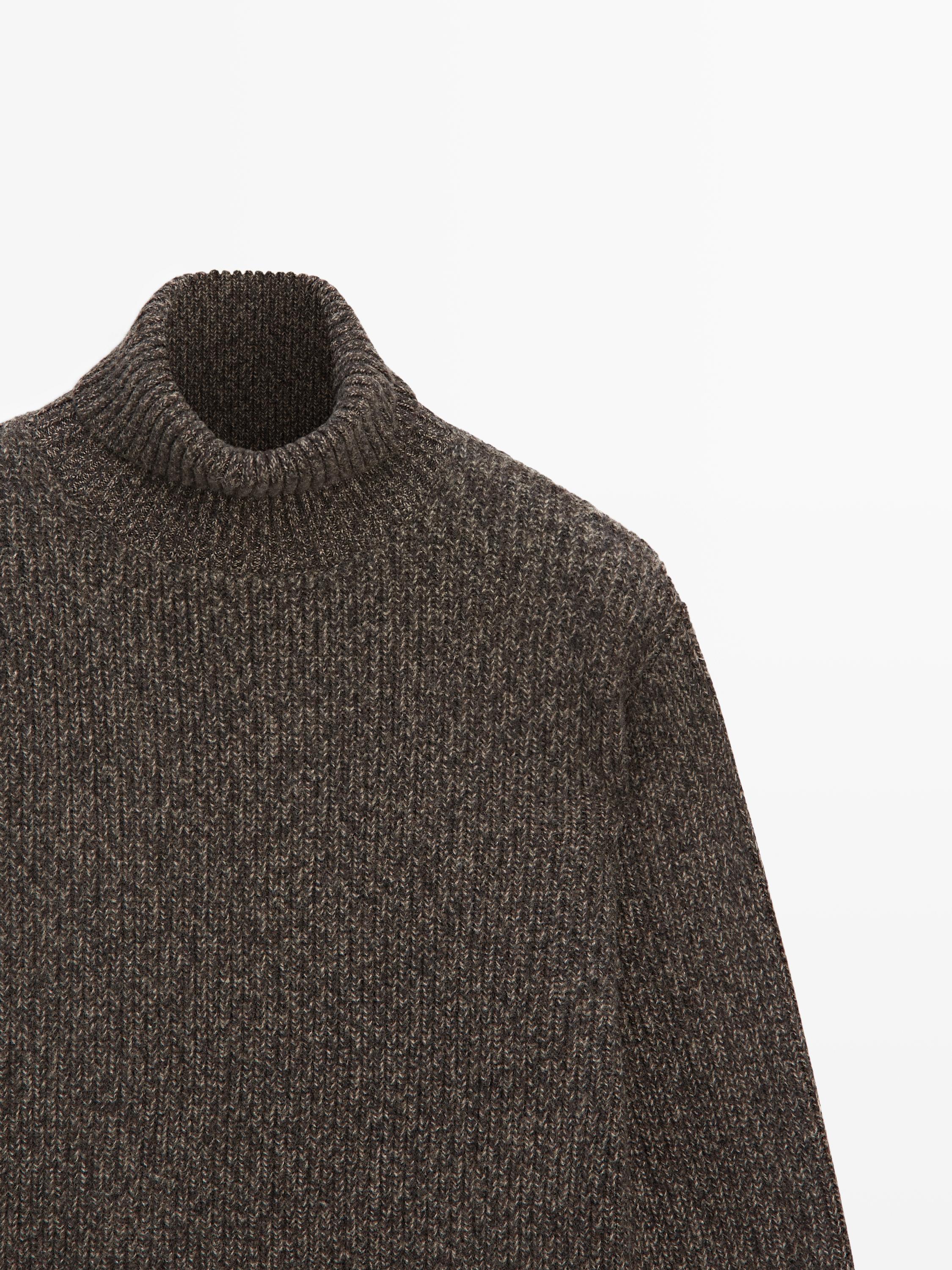 100% wool mouliné knit sweater with high neck