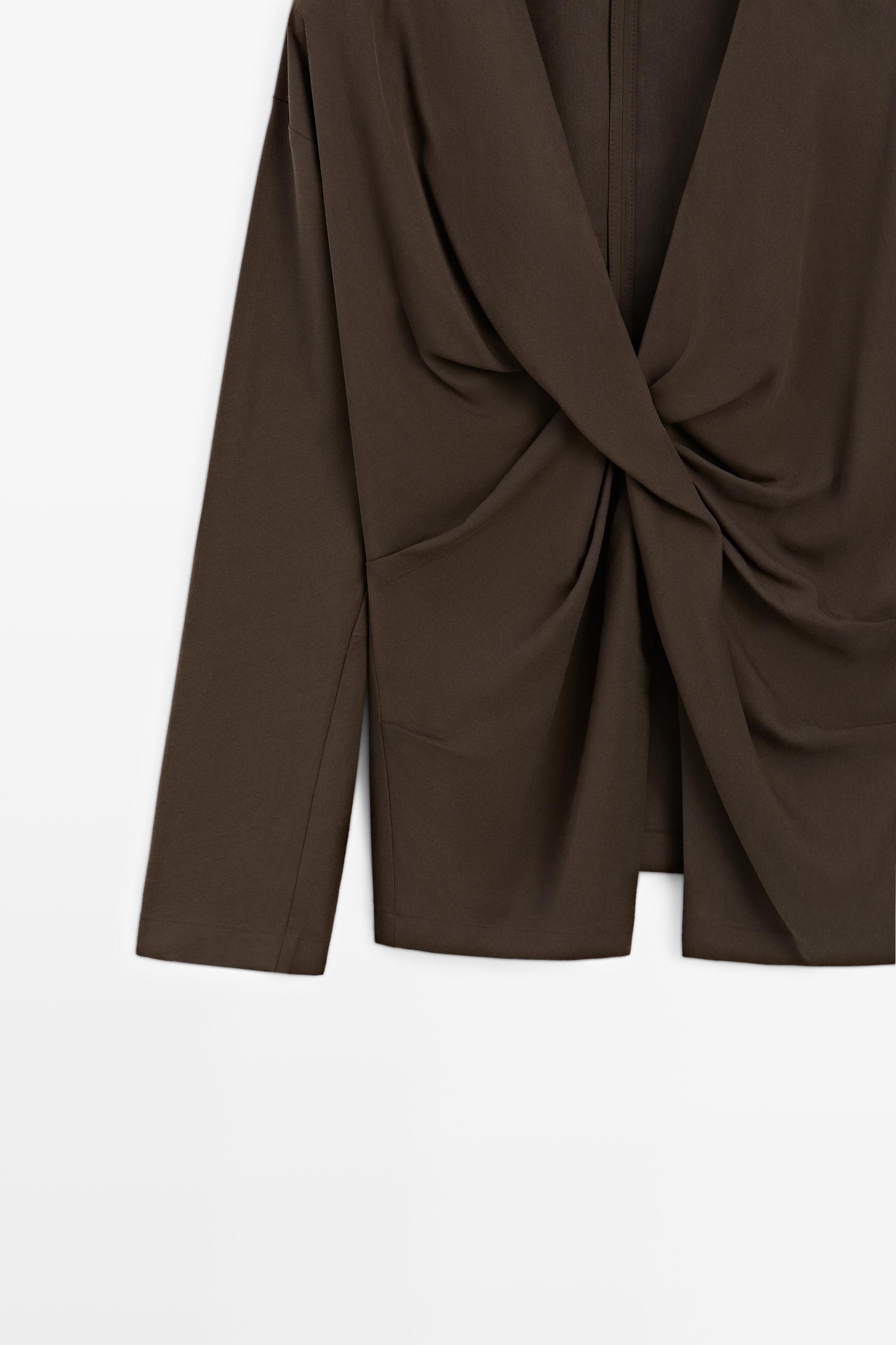 Flowing blouse with draped detail — BROWN