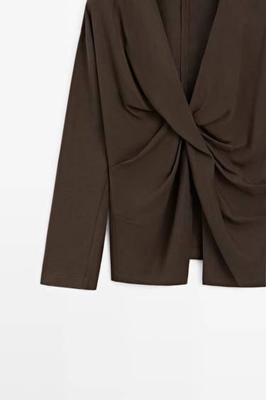 Flowing blouse with draped detail — BROWN 7
