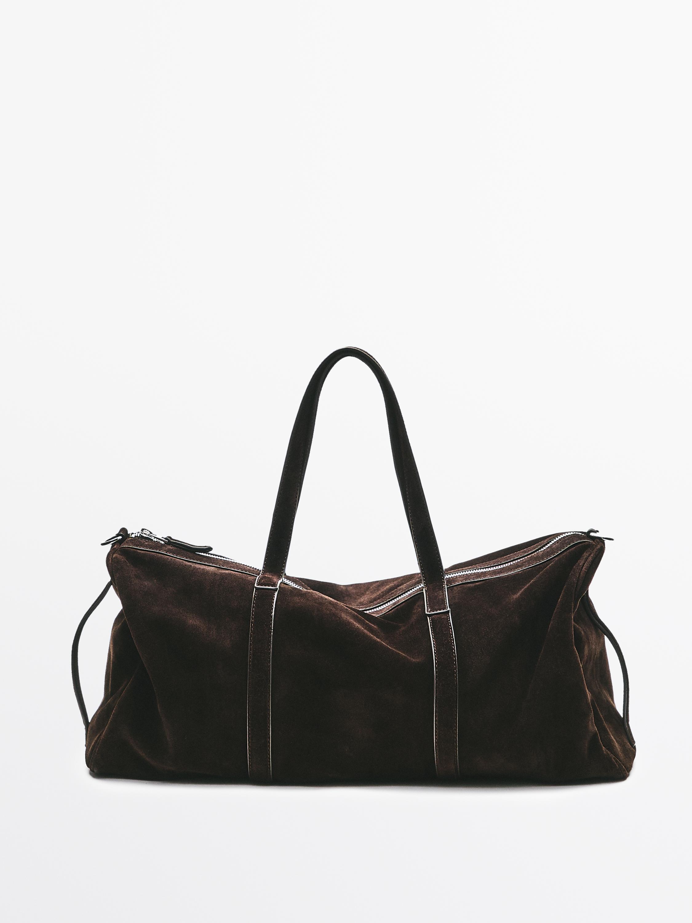 Suede leather travel bag — BROWN