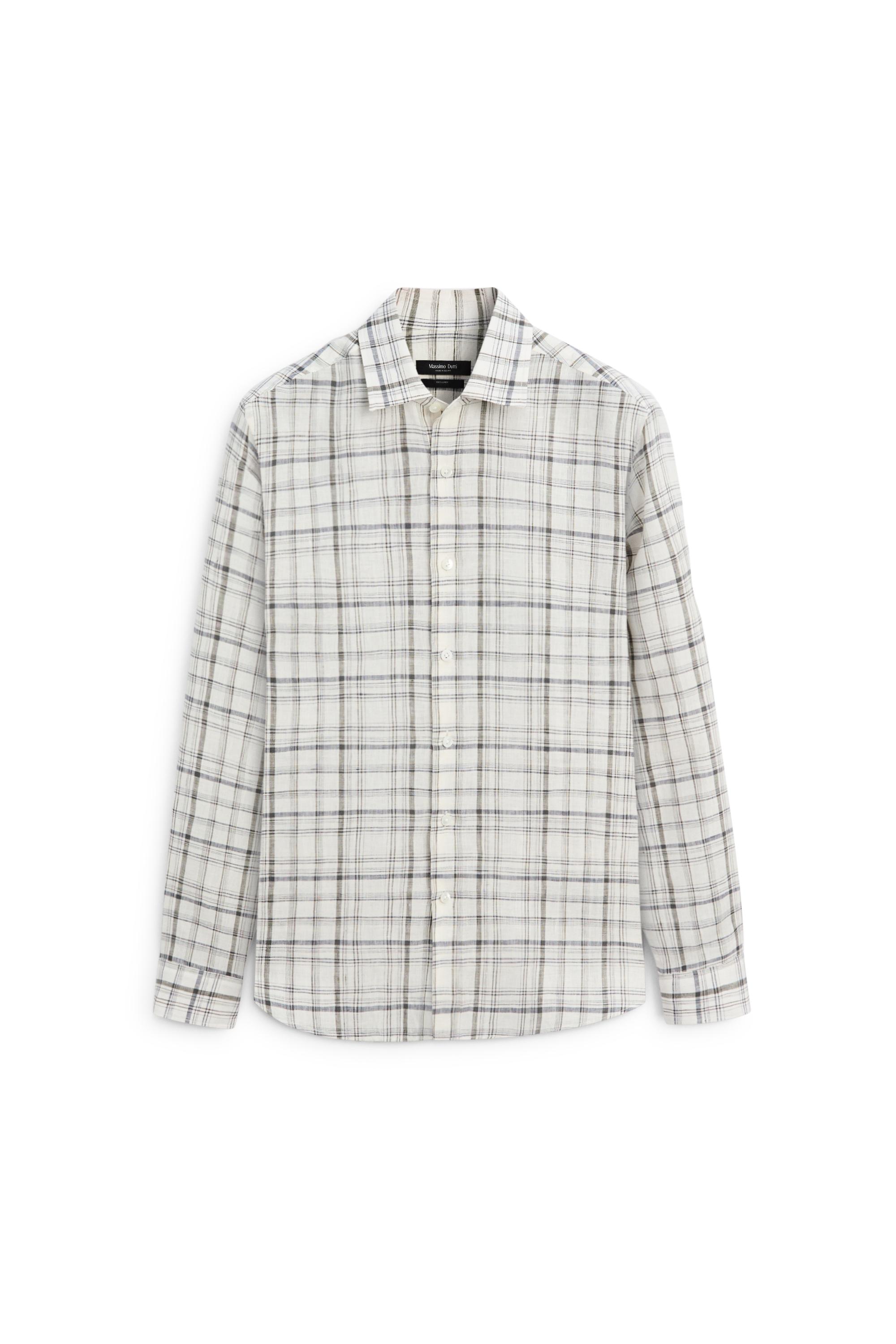 100% linen check shirt — CREAM
